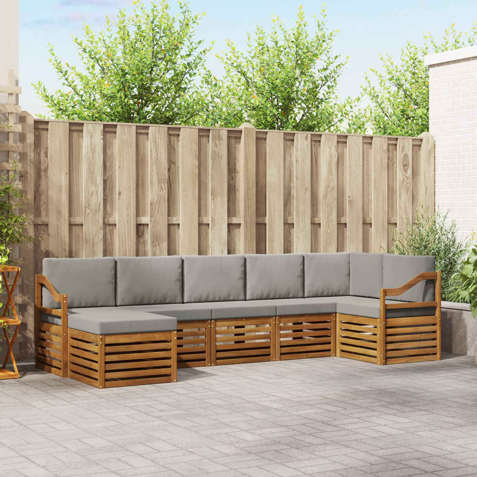 vidaXL Ecksofa Set 7 pcs Natürlich und Hellgrau Massivholz Akazie