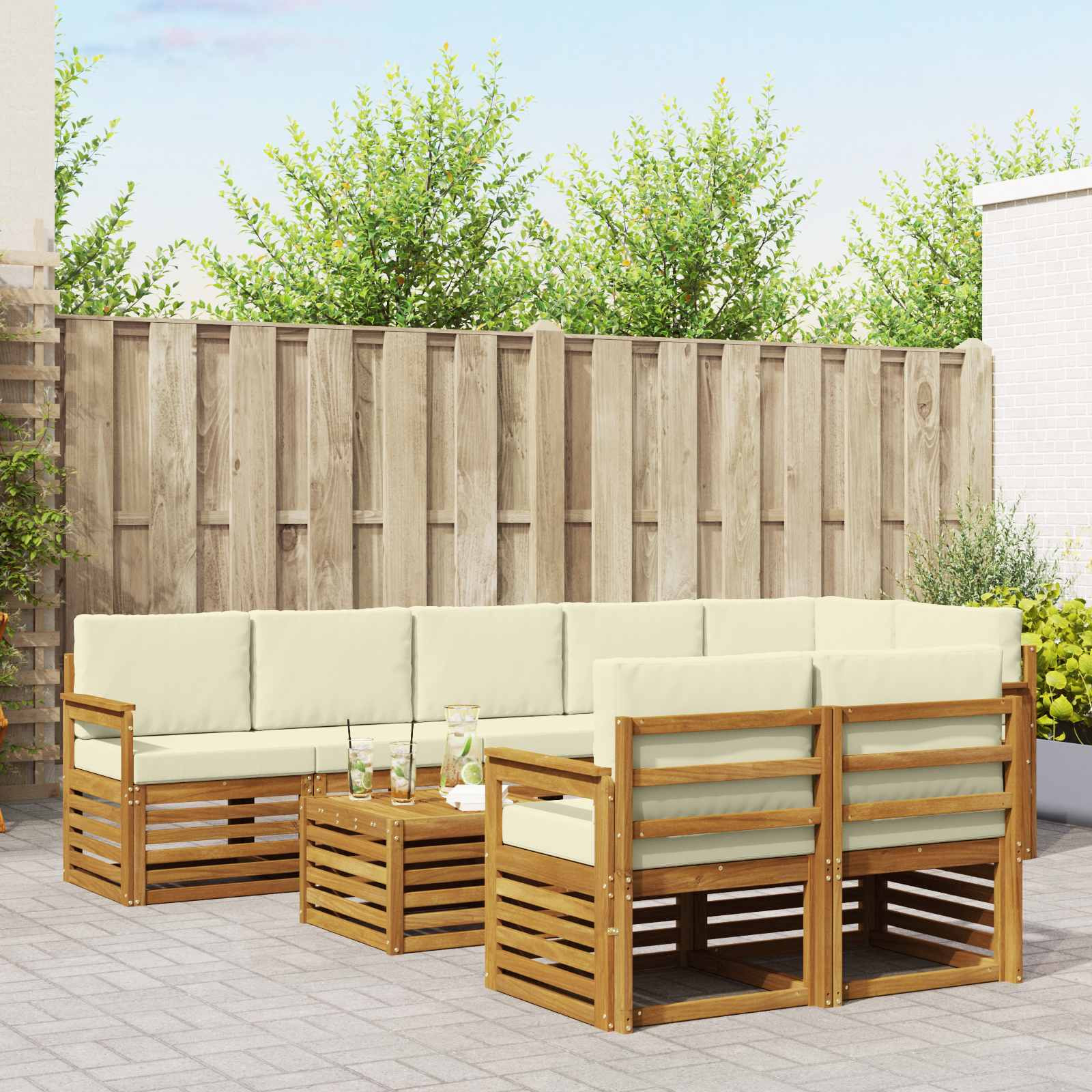vidaXL Sofagarnituren 9 pcs Natur und Creme Massivholz Akazie
