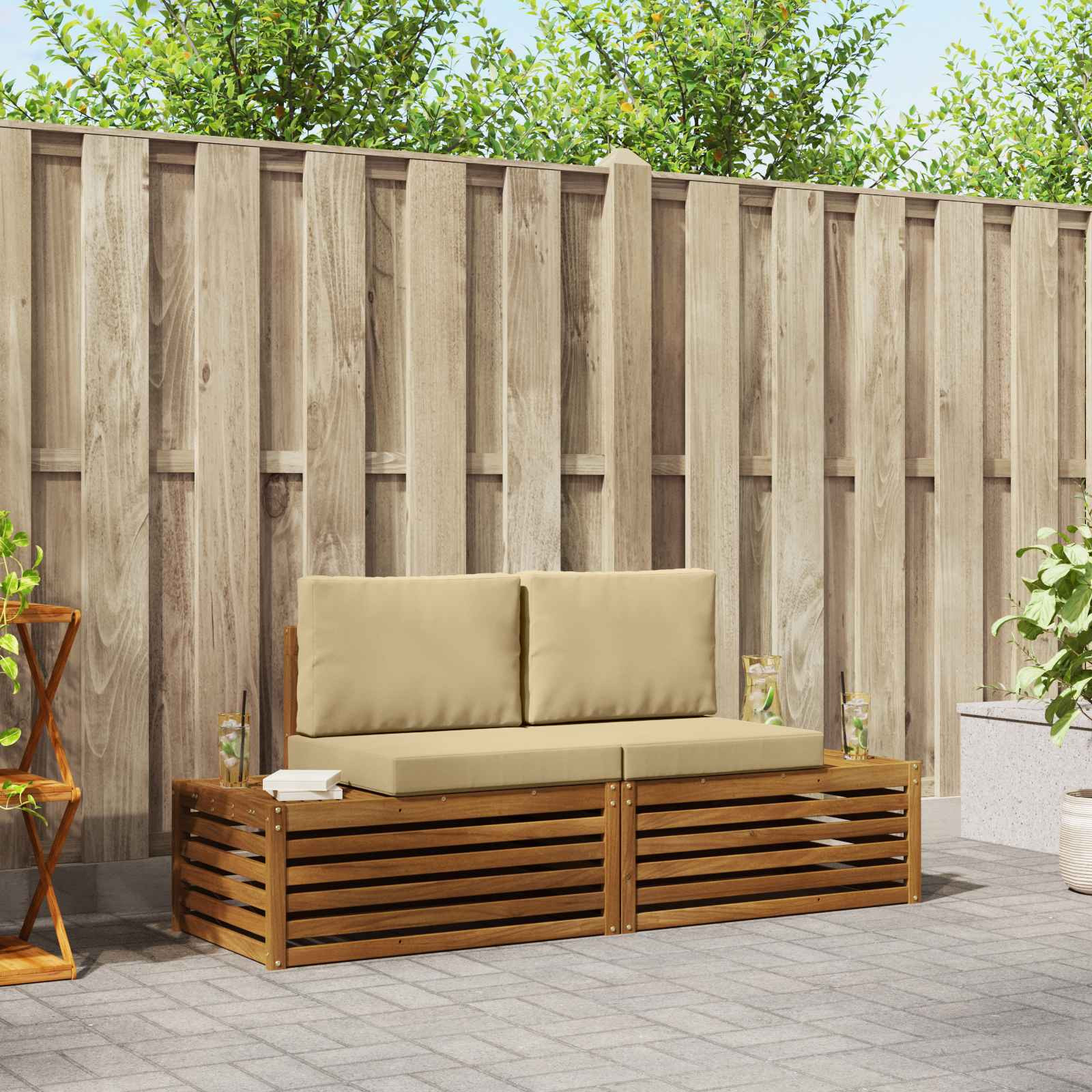 vidaXL Outdoor-Sofagarnitur mit Kissen 2 Stück Natur und Beige