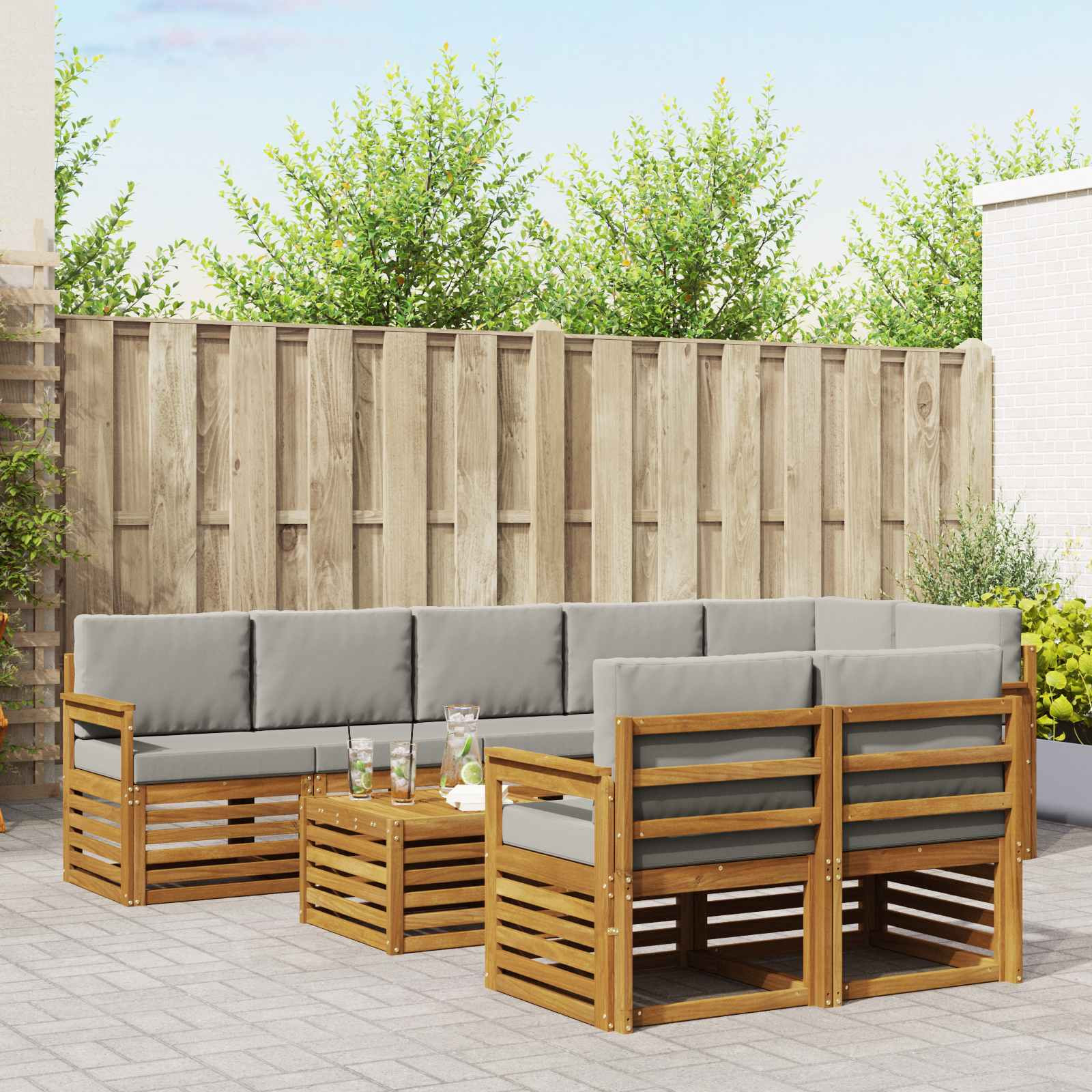 vidaXL Sofagarnituren 9 pcs Natürlich und Hellgrau Massivholz Akazie