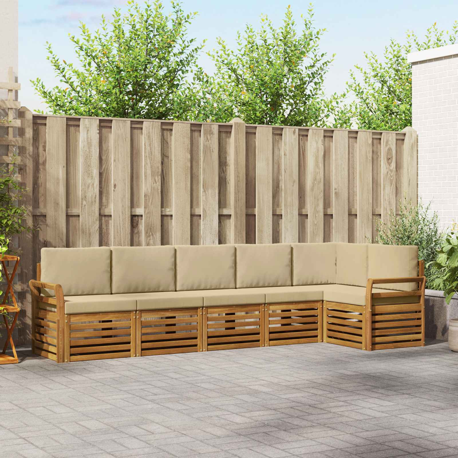 vidaXL Ecksofa Set mit Kissen 6 pcs Natur und Beige Massivholz Akazie