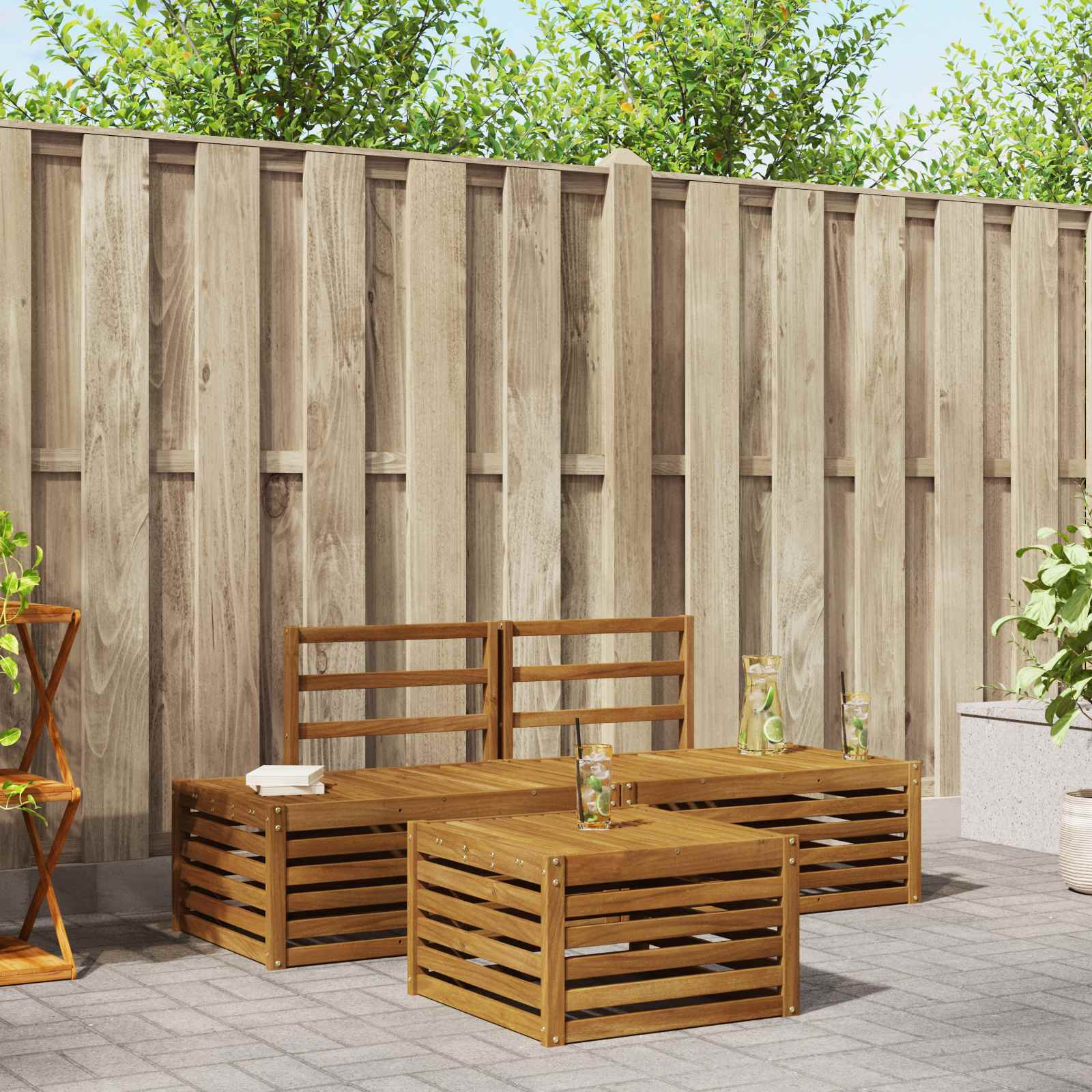 vidaXL Outdoor-Sofagarnitur Natur 59 x 59 x 37 cm Massivholz Akazie