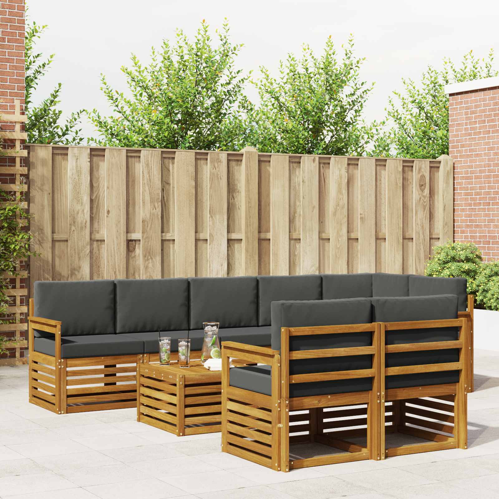vidaXL Sofagarnituren 9 pcs Natur und Anthrazit Massivholz Akazie