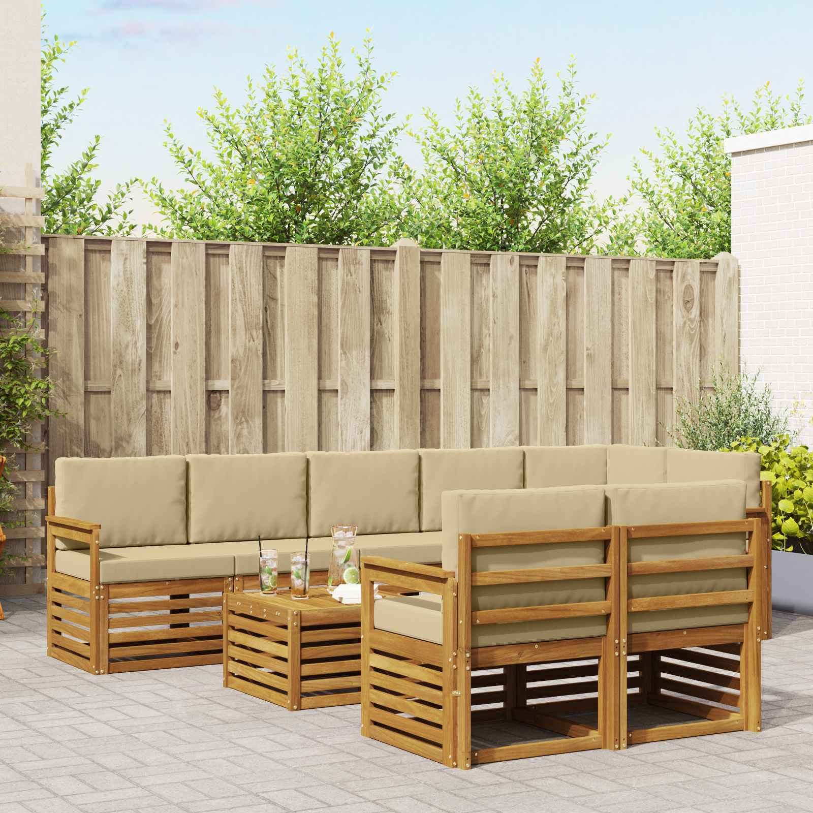 vidaXL Sofagarnituren 9 pcs Natur und Beige Massivholz Akazie