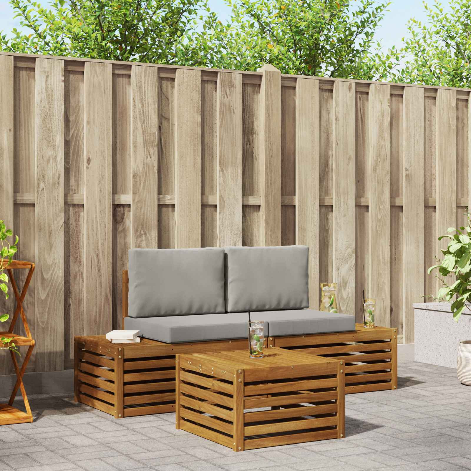 vidaXL Outdoor-Sofagarnitur Natürlich und Hellgrau 59 x 59 x 37 cm