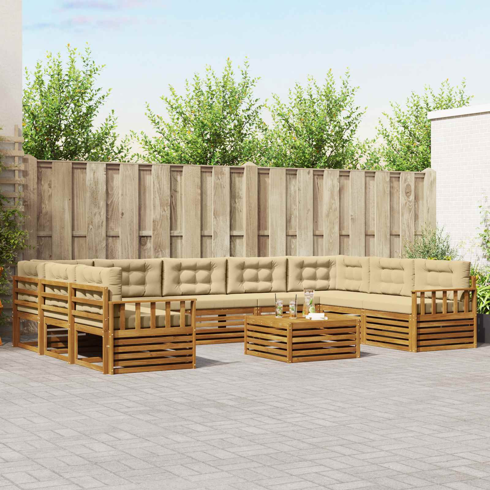 vidaXL Outdoor-Sofagarnitur 10 pcs Natur und Beige Massivholz Akazie