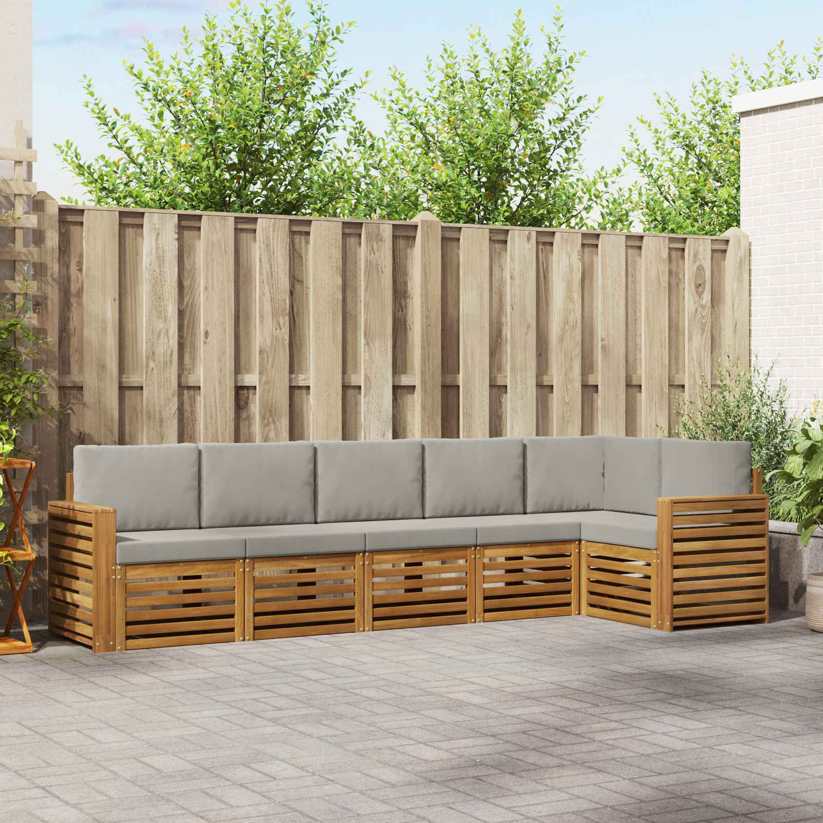 vidaXL Ecksofa Set 6 pcs Natürlich und Hellgrau Massivholz Akazie