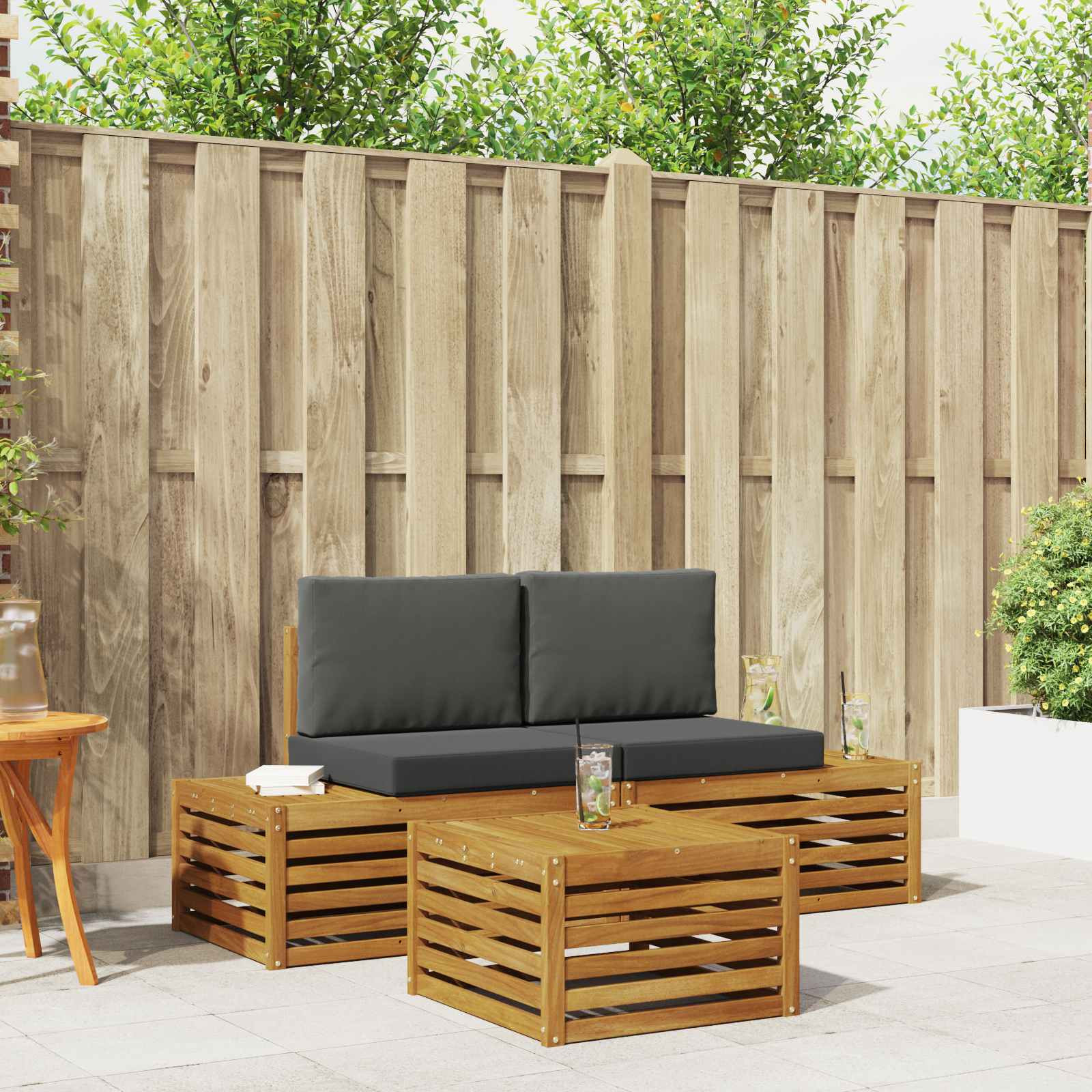 vidaXL Outdoor-Sofagarnitur Natur und Anthrazit 59 x 59 x 37 cm