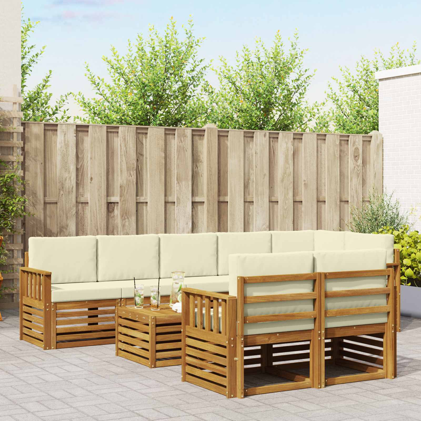 vidaXL Sofagarnituren 9 pcs Natur und Creme Massivholz Akazie