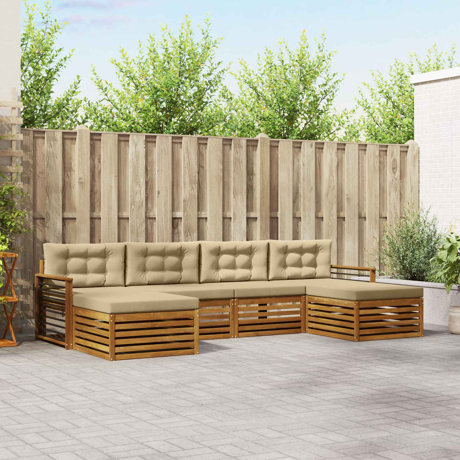 vidaXL Sofagarnituren 6 pcs Natur und Beige Massivholz Akazie