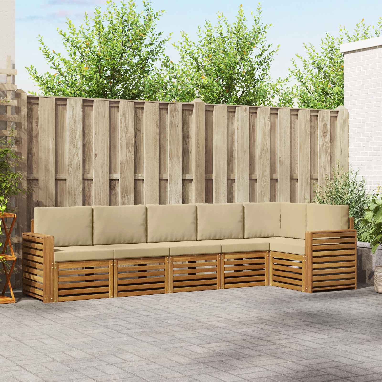 vidaXL Ecksofa Set mit Kissen 6 pcs Natur und Beige Massivholz Akazie
