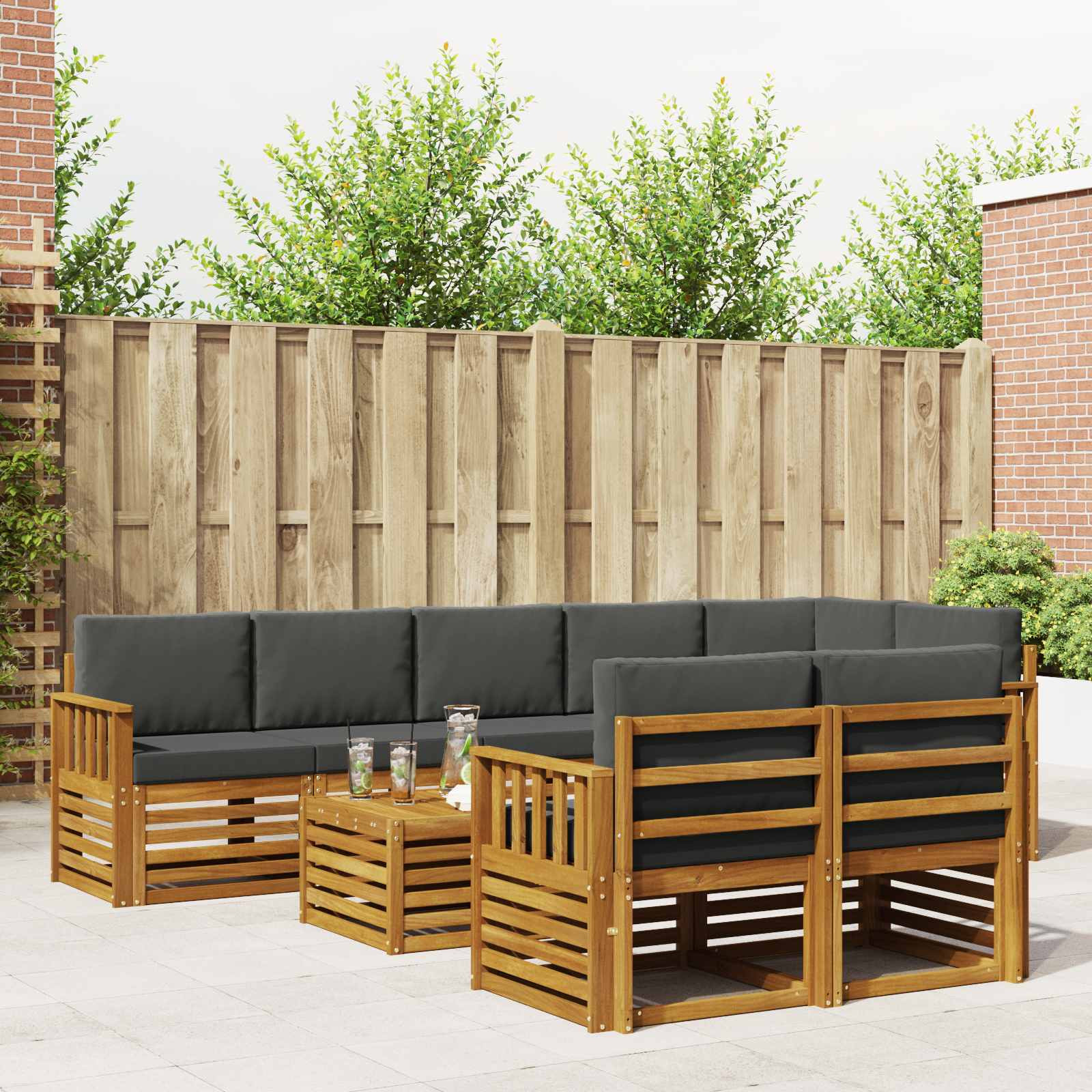vidaXL Sofagarnituren 9 pcs Natur und Anthrazit Massivholz Akazie