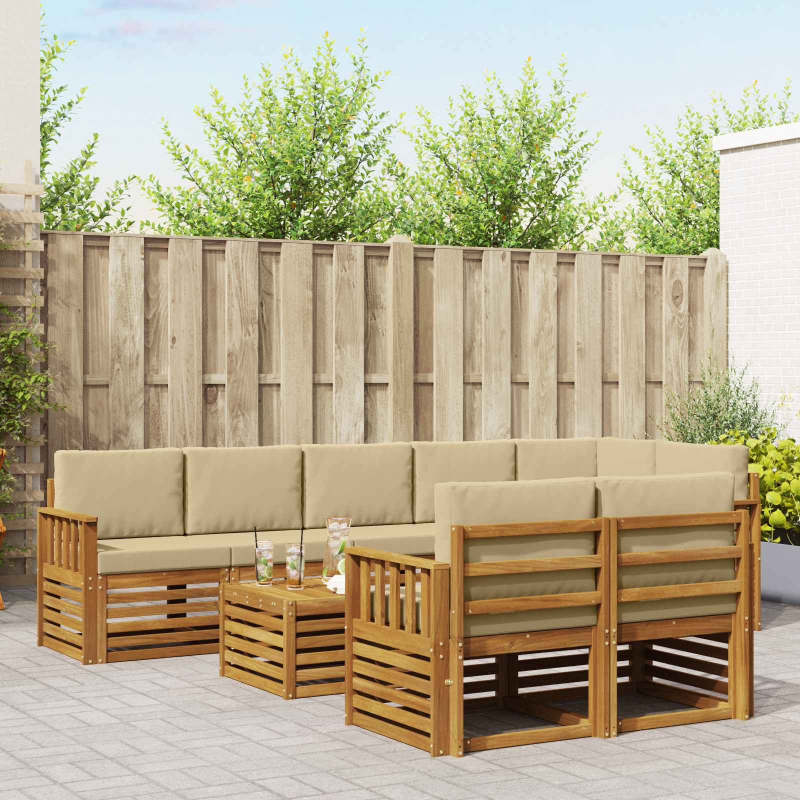 vidaXL Sofagarnituren 9 pcs Natur und Beige Massivholz Akazie