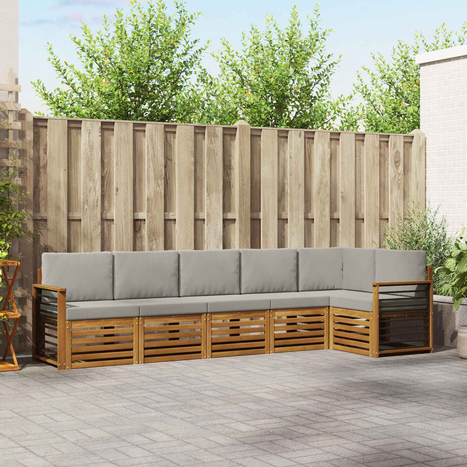 vidaXL Ecksofa Set 6 pcs Natürlich und Hellgrau Massivholz Akazie