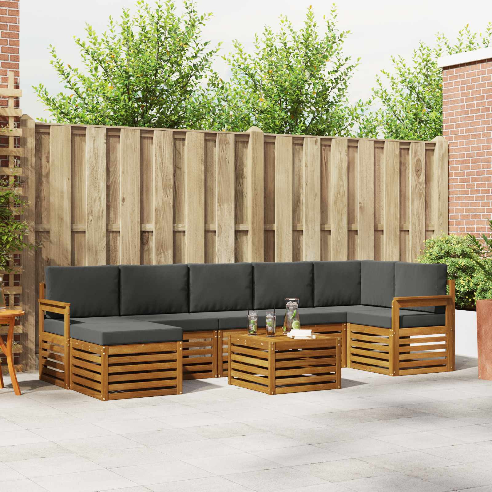 vidaXL Outdoor-Sofagarnitur mit Kissen 8 pcs Natur und Anthrazit