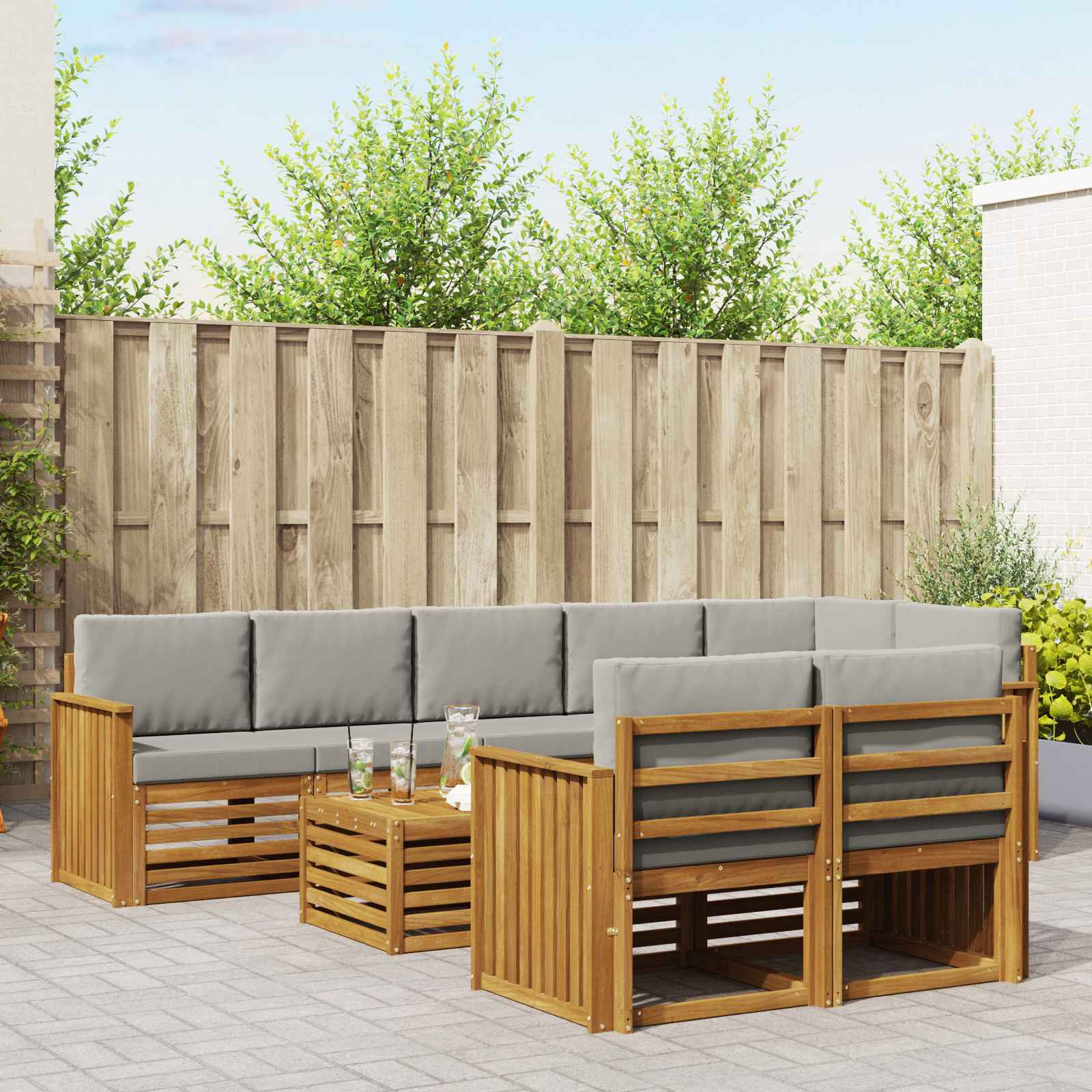 vidaXL Sofagarnituren 9 pcs Natürlich und Hellgrau Massivholz Akazie