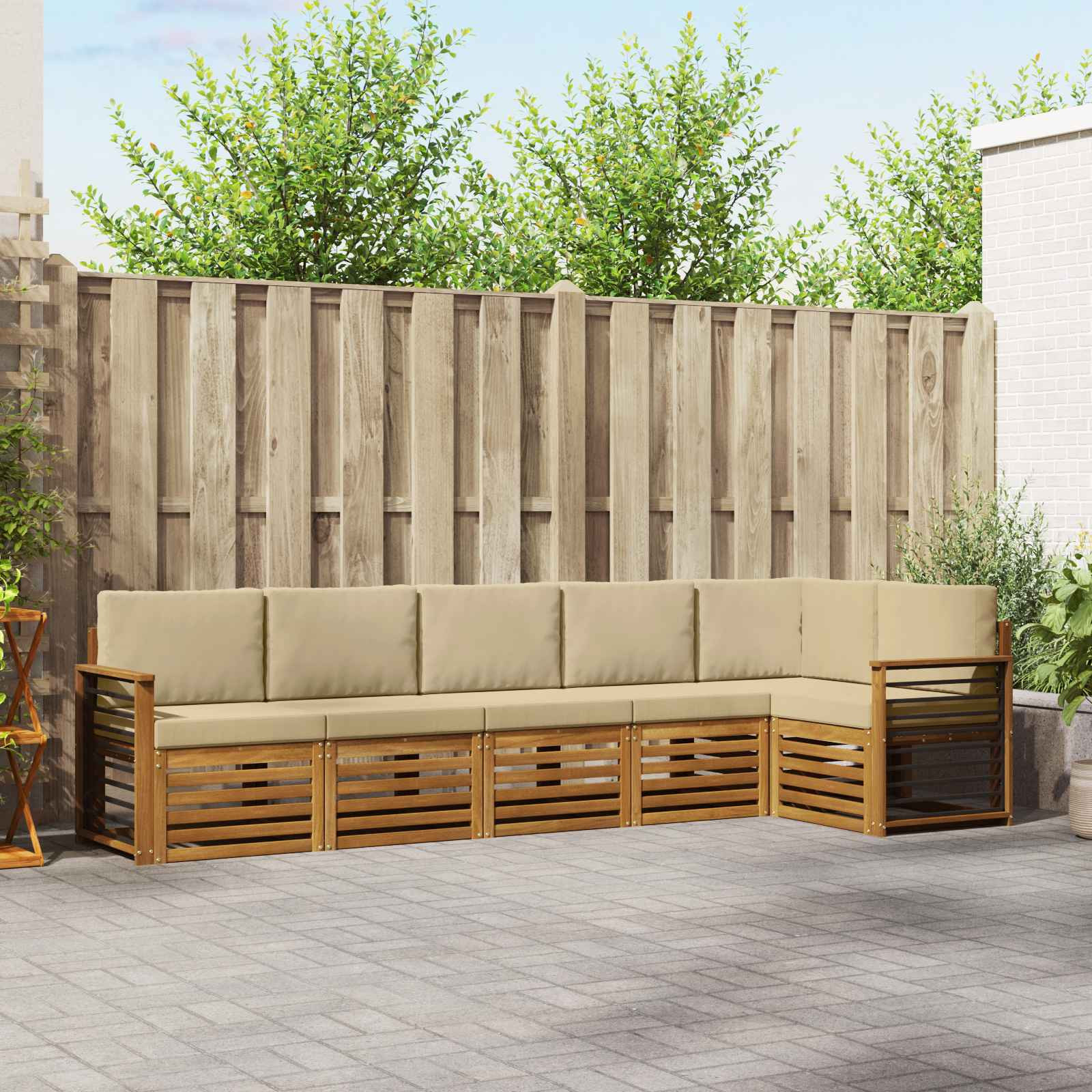 vidaXL Ecksofa Set mit Kissen 6 pcs Natur und Beige Massivholz Akazie