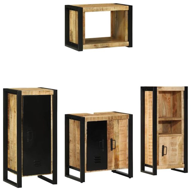 vidaXL Badezimmermöbel-Set 4 pcs Braun und Schwarz Massivholz Mango