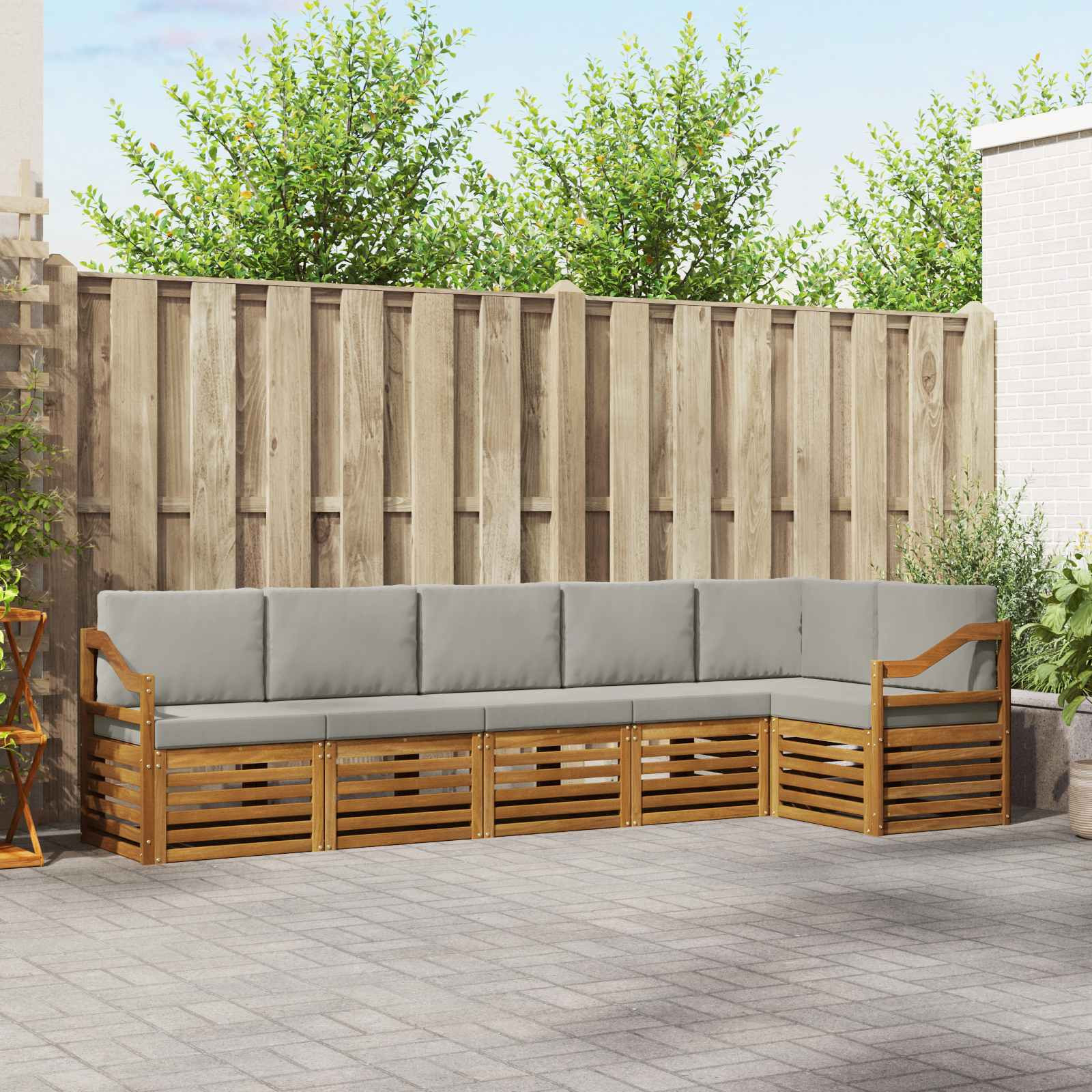 vidaXL Ecksofa Set 6 pcs Natürlich und Hellgrau Massivholz Akazie