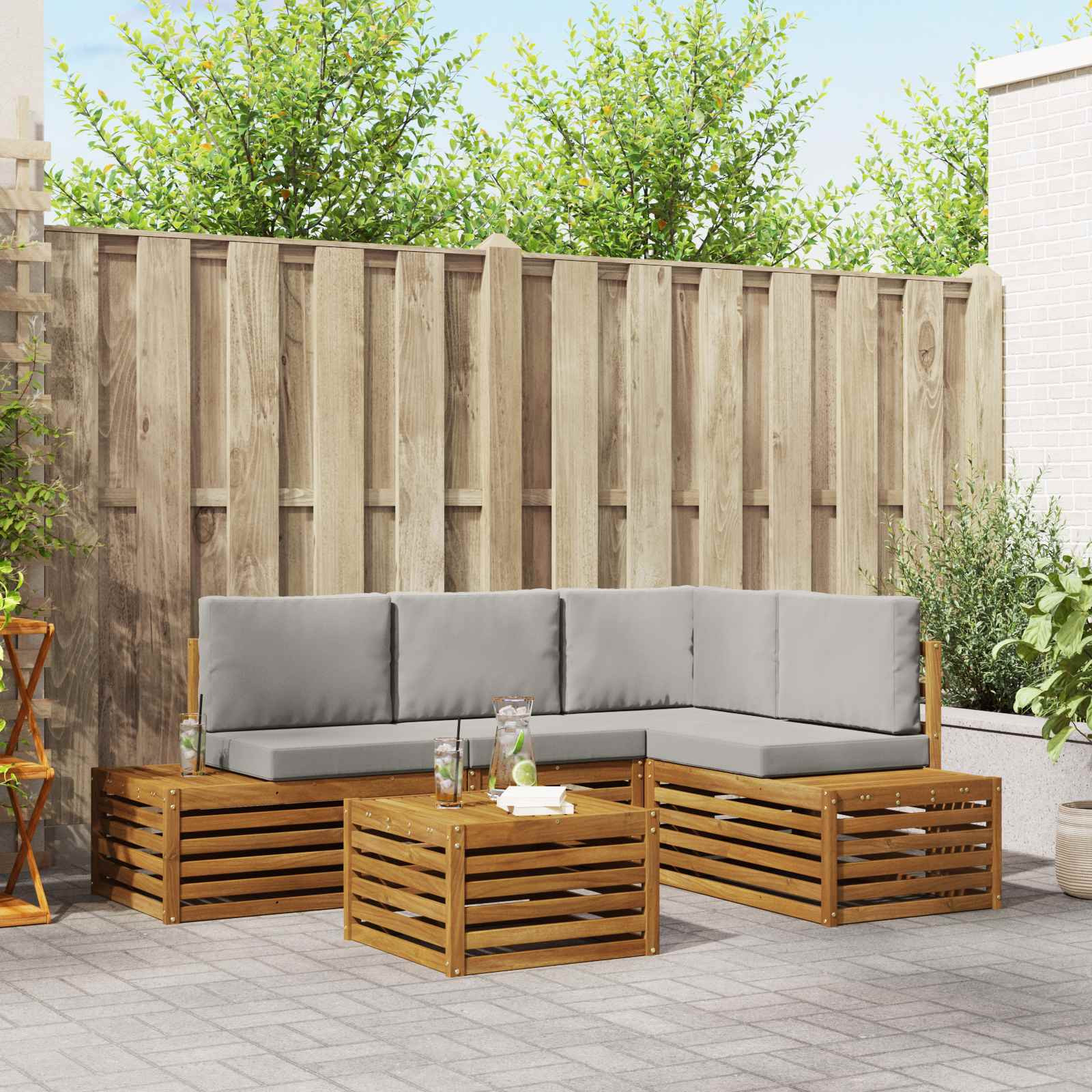 vidaXL Outdoor-Sofagarnitur Natürlich und Hellgrau 59 x 59 x 37 cm