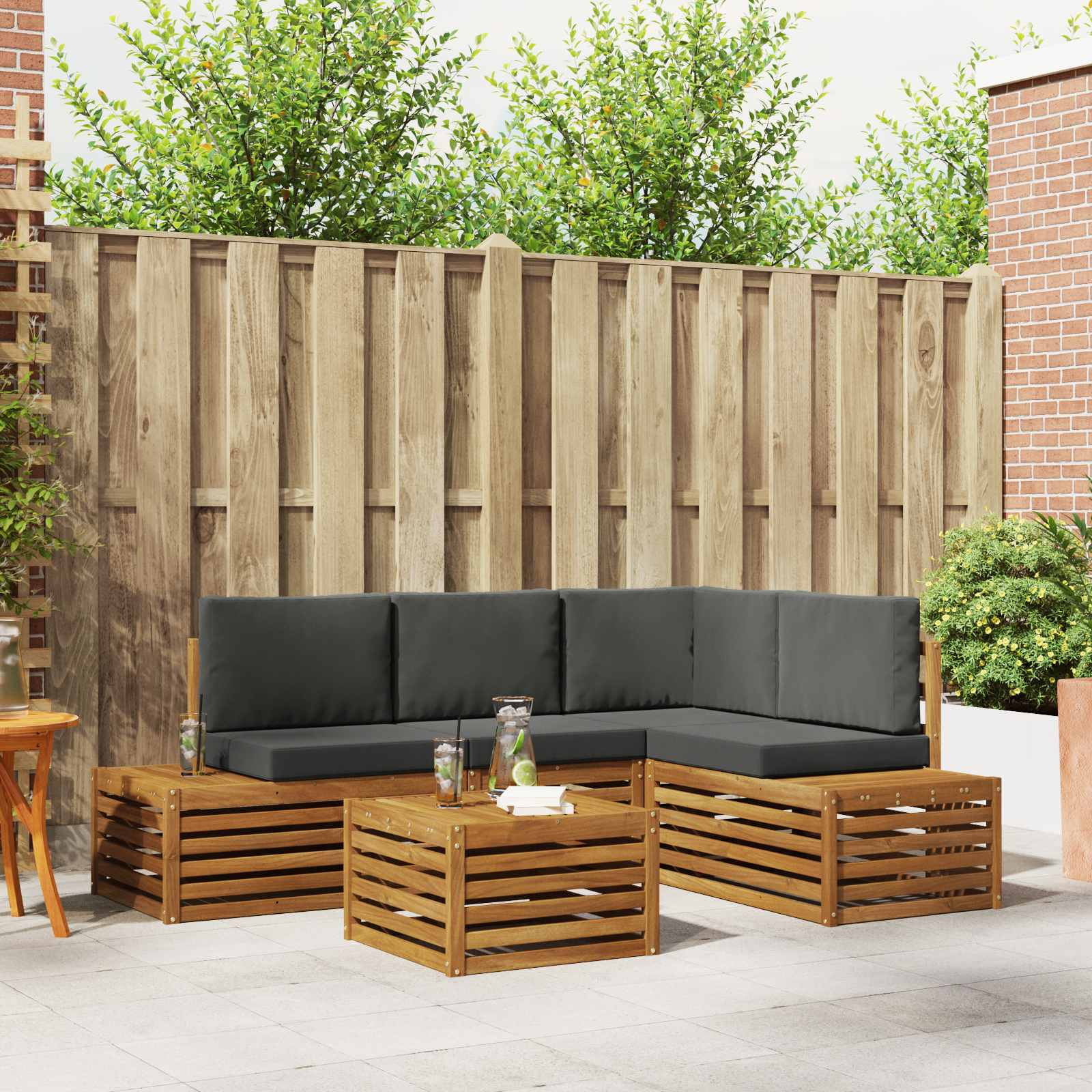 vidaXL Outdoor-Sofagarnitur Natur und Anthrazit 59 x 59 x 37 cm