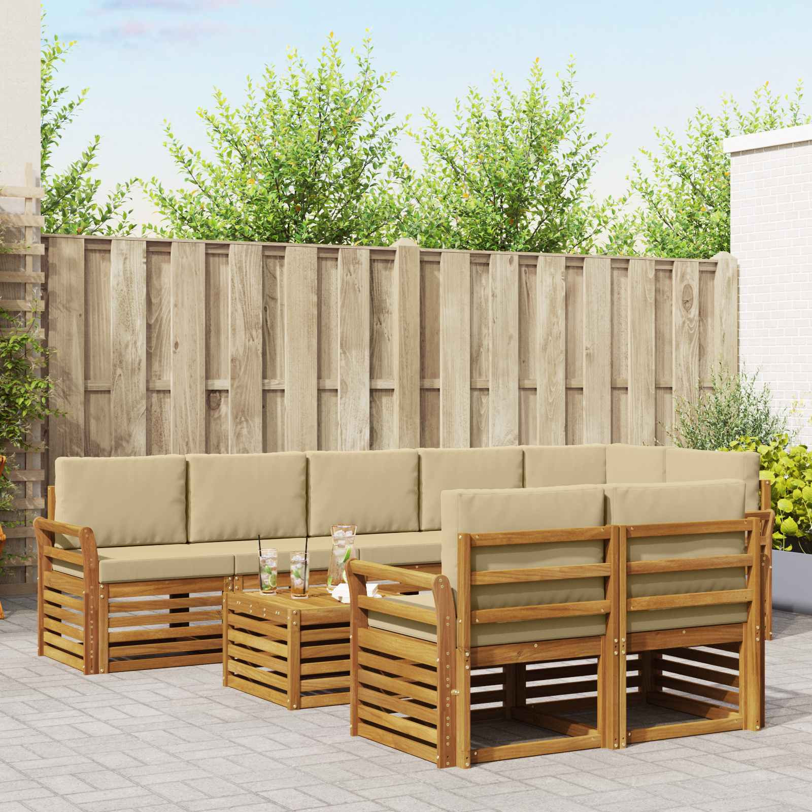 vidaXL Sofagarnituren 9 pcs Natur und Beige Massivholz Akazie