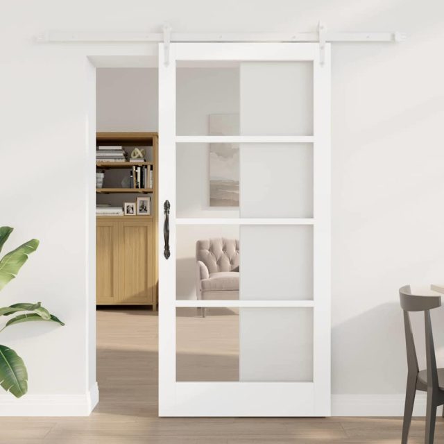 vidaXL Schiebetür Weiß 93 x 202 cm Massivholz Kiefer und Glas
