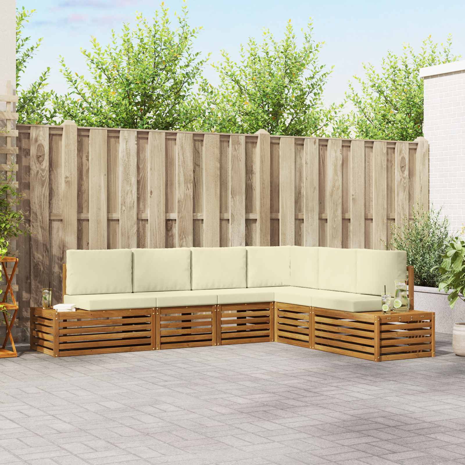 vidaXL Outdoor-Sofagarnitur Natur und Creme 273 x 213,5 x 73 cm
