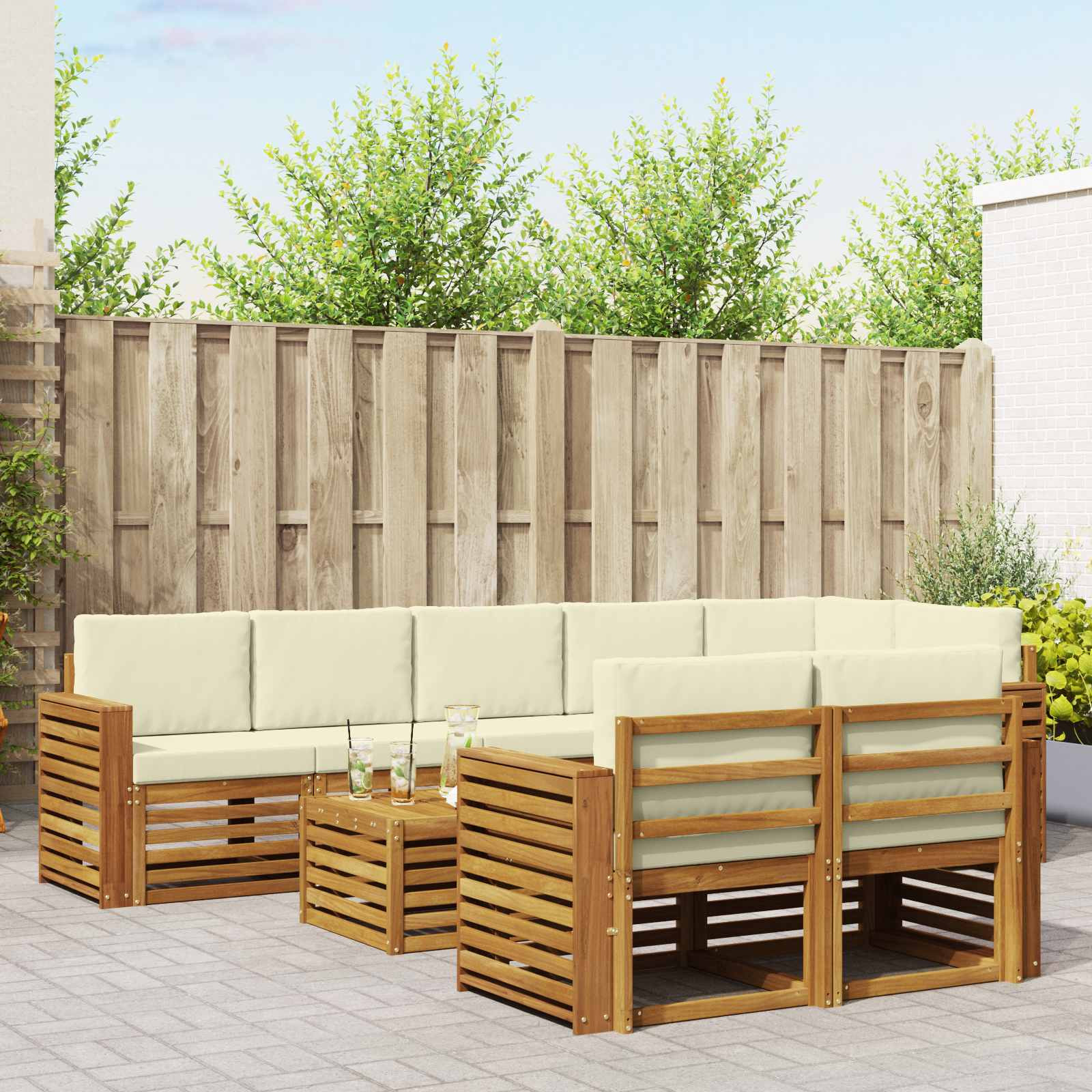 vidaXL Sofagarnituren 9 pcs Natur und Creme Massivholz Akazie