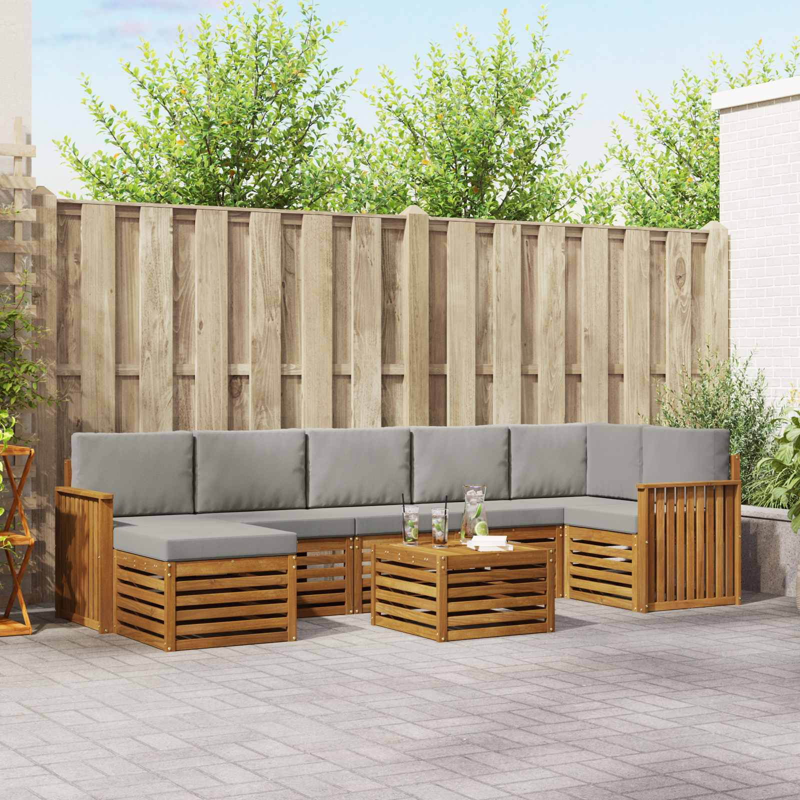 vidaXL Outdoor-Sofagarnitur mit Kissen 8 pcs Natürlich und Hellgrau