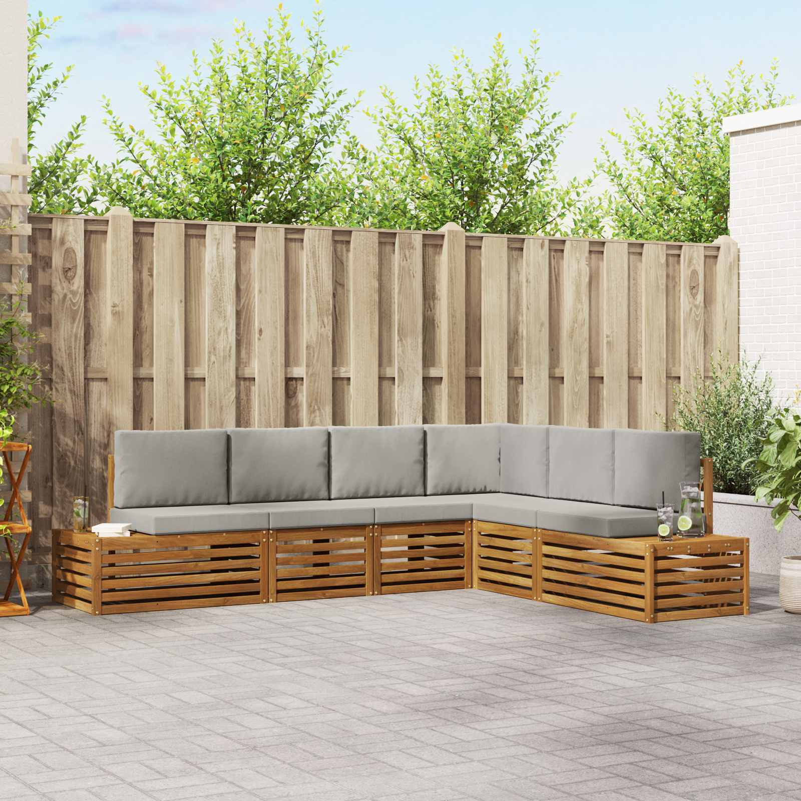 vidaXL Outdoor-Sofagarnitur Natürlich und Hellgrau 273 x 213,5 x 73 cm