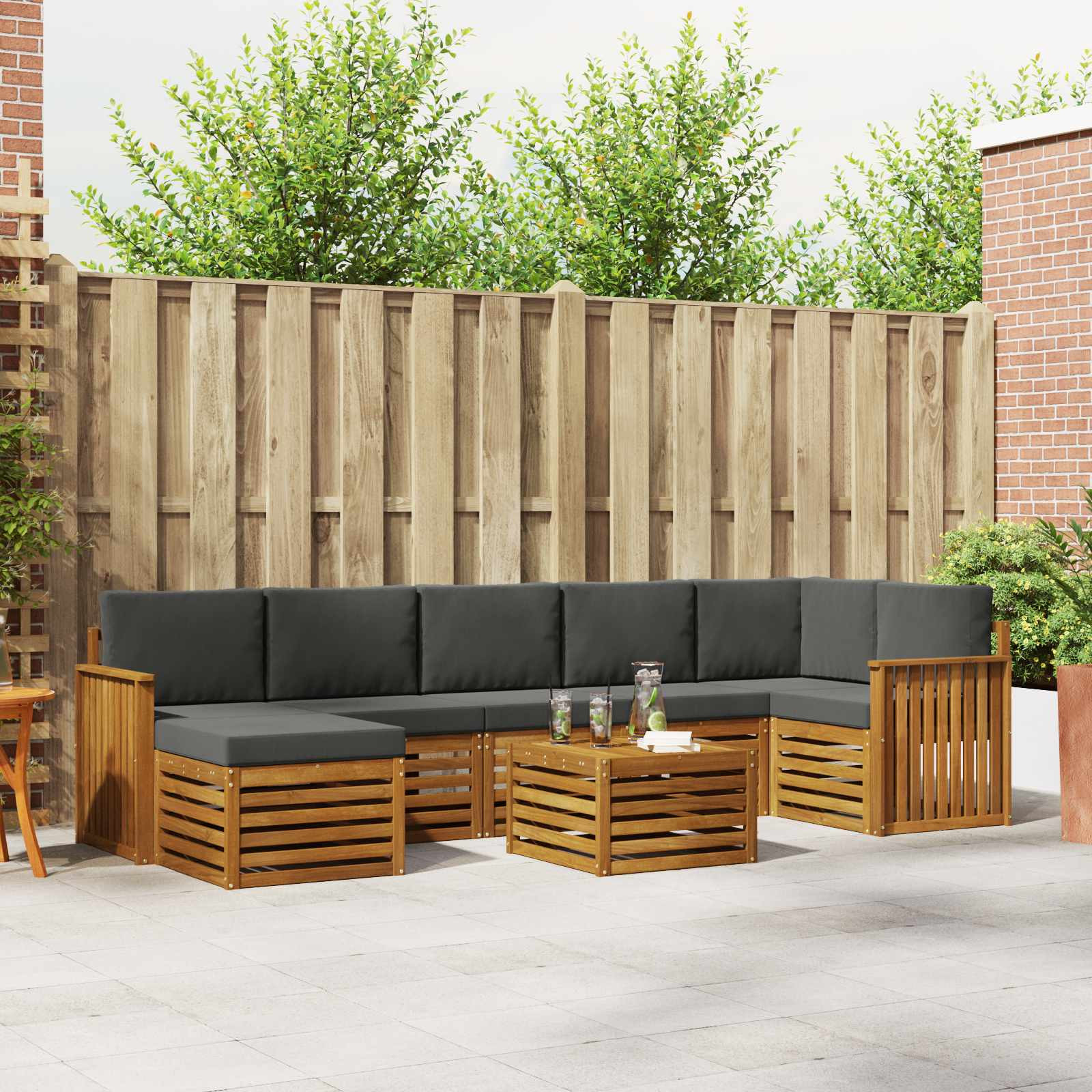 vidaXL Outdoor-Sofagarnitur mit Kissen 8 pcs Natur und Anthrazit
