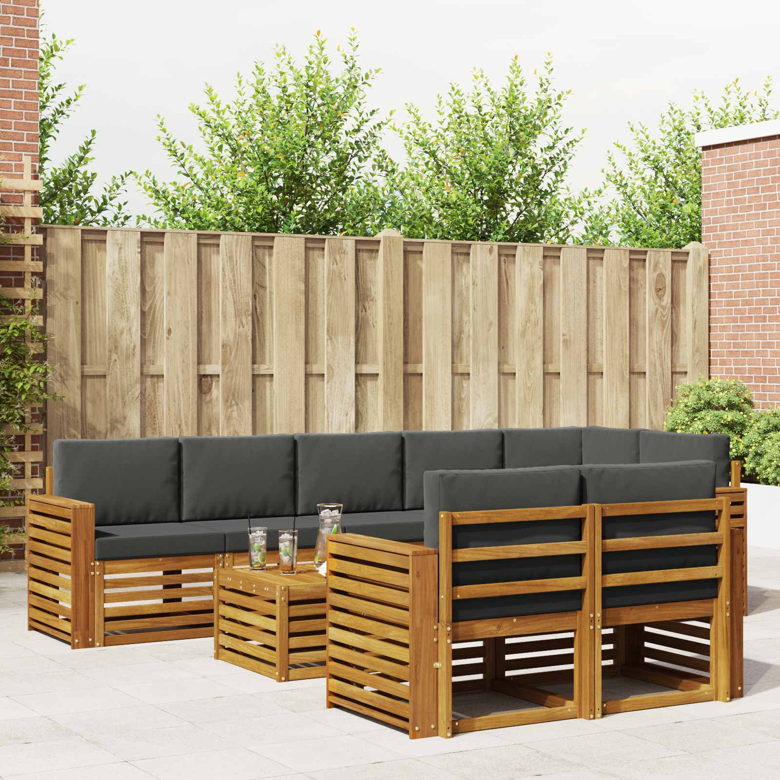 vidaXL Sofagarnituren 9 pcs Natur und Anthrazit Massivholz Akazie