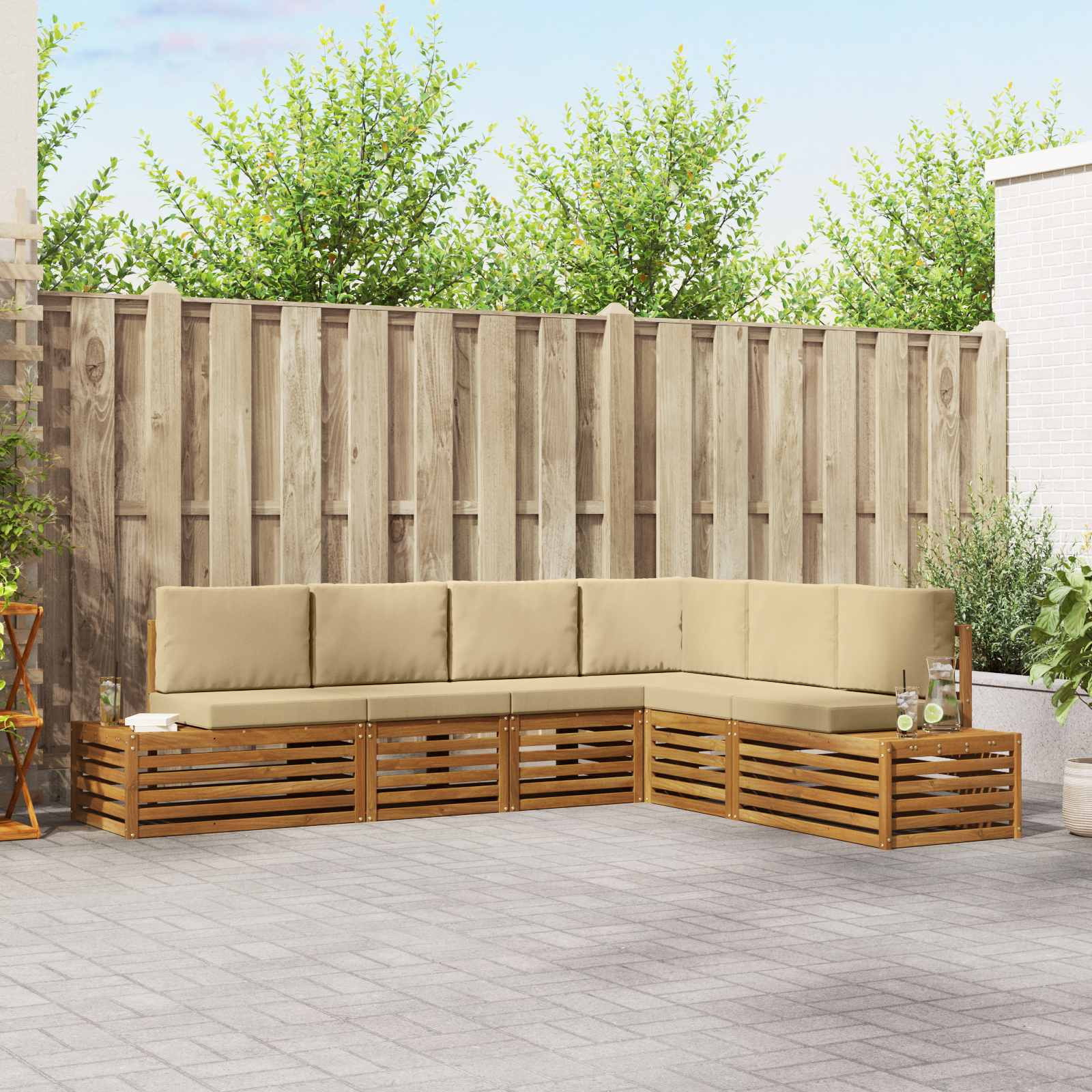 vidaXL Outdoor-Sofagarnitur Natur und Beige 273 x 213,5 x 73 cm