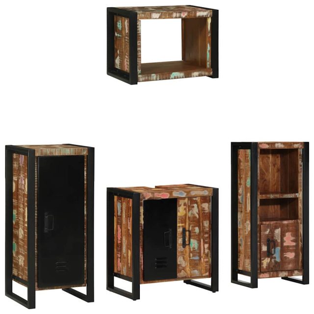 vidaXL Badezimmermöbel-Set mit Regal 4 pcs Massives upgecyceltes Holz