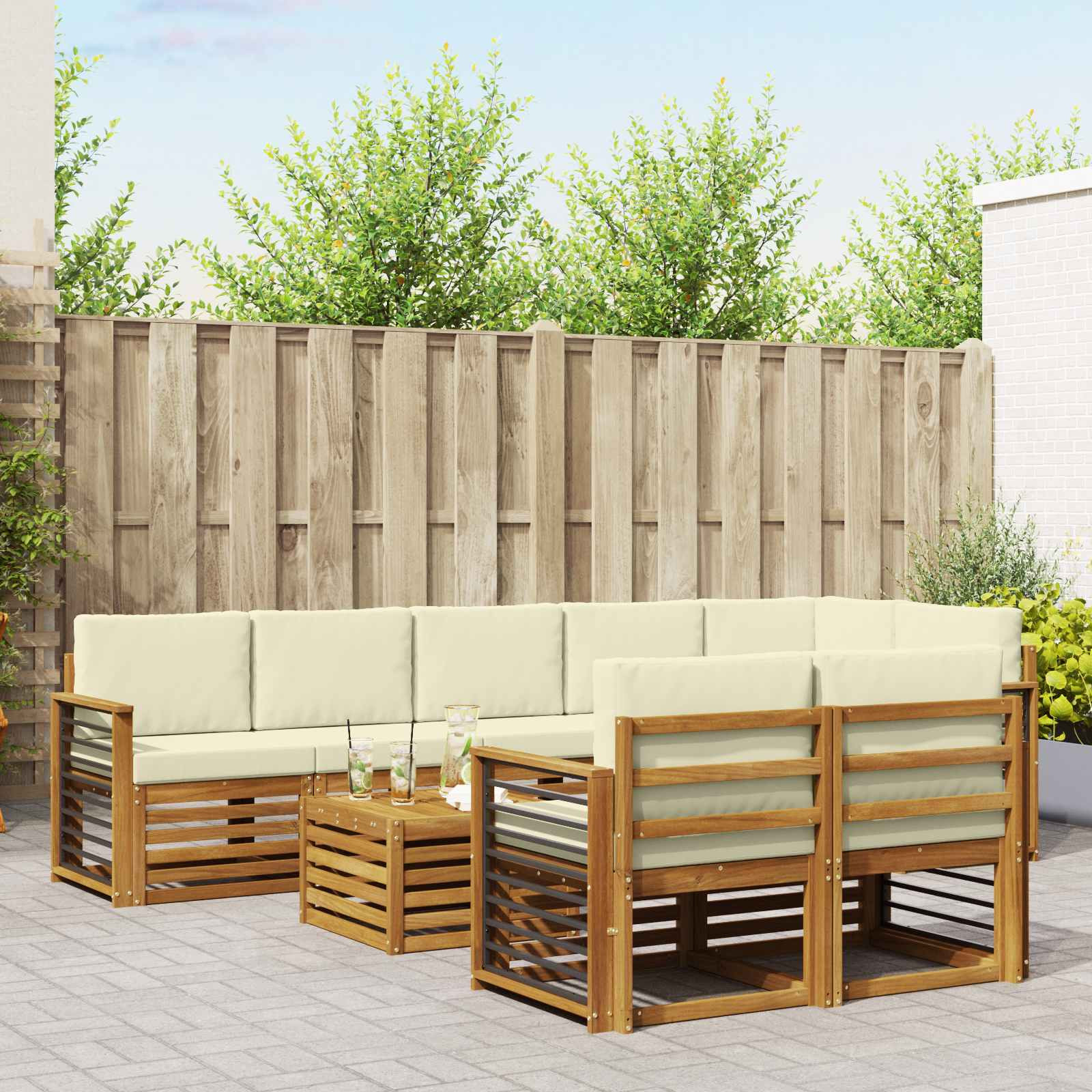 vidaXL Sofagarnituren 9 pcs Natur und Creme Massivholz Akazie