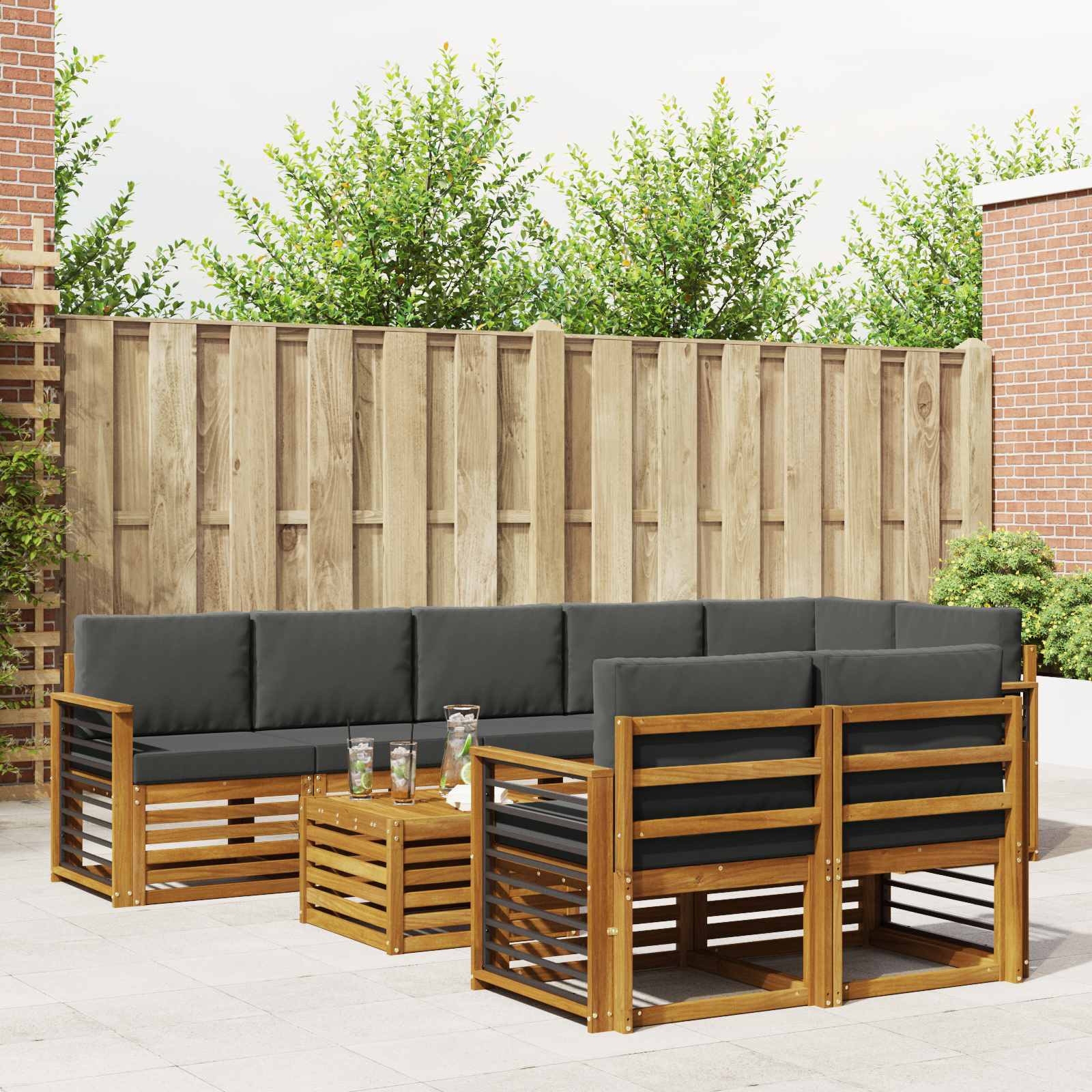 vidaXL Sofagarnituren 9 pcs Natur und Anthrazit Massivholz Akazie