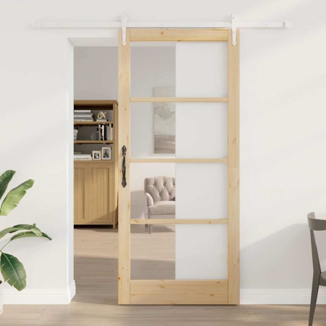 vidaXL Schiebetür Natur 93 x 211 cm Massivholz Kiefer und Glas