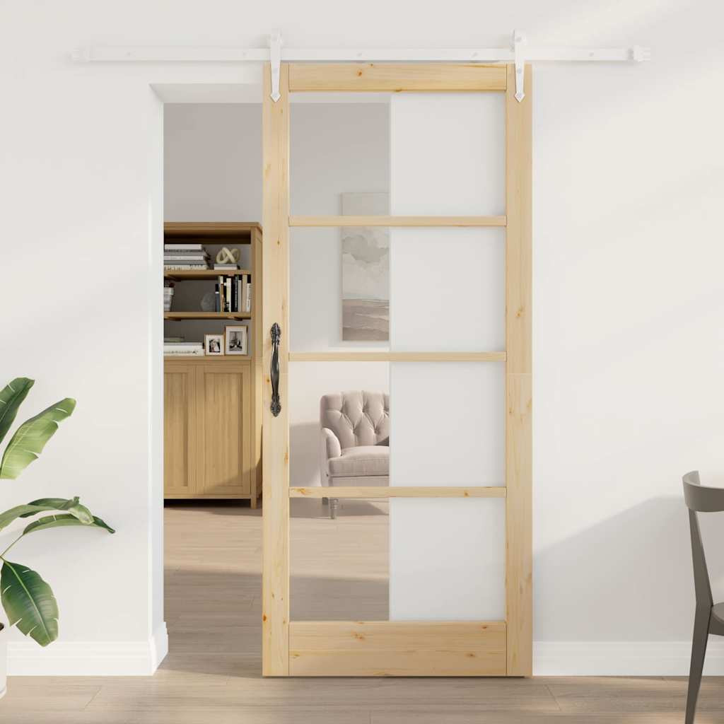 vidaXL Schiebetür Natur 93 x 211 cm Massivholz Kiefer und Glas