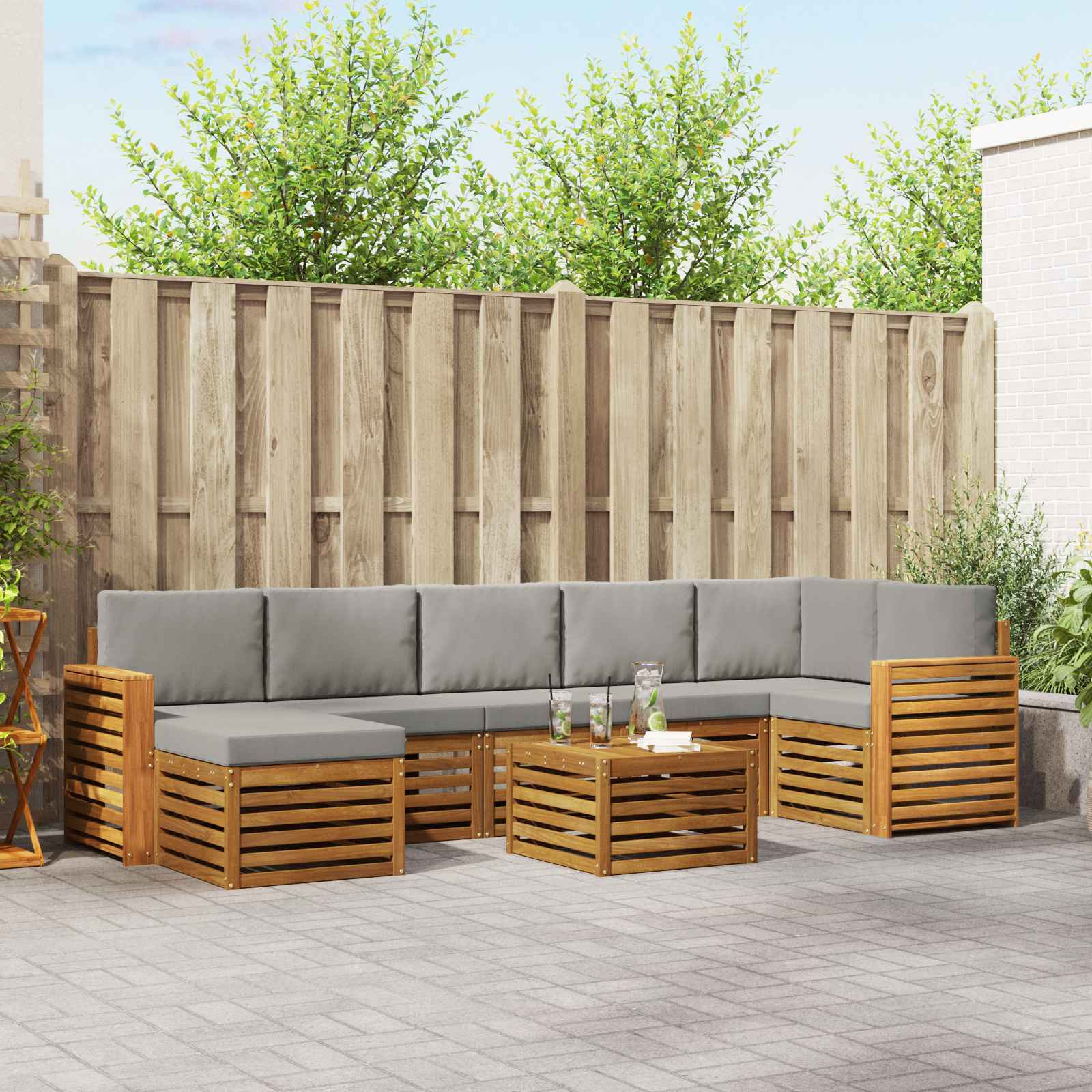 vidaXL Outdoor-Sofagarnitur mit Kissen 8 pcs Natürlich und Hellgrau