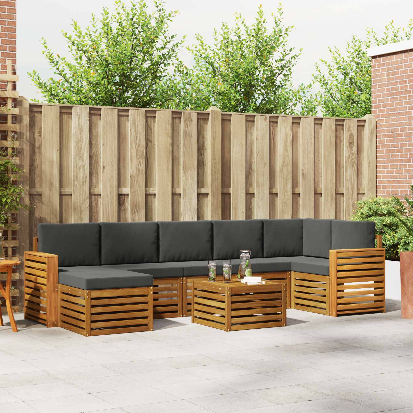 vidaXL Outdoor-Sofagarnitur mit Kissen 8 pcs Natur und Anthrazit