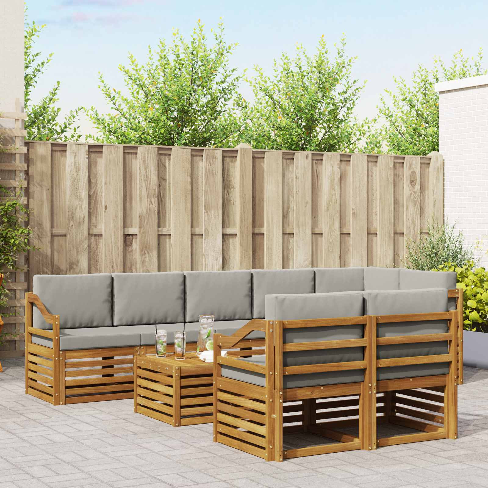 vidaXL Sofagarnituren 9 pcs Natürlich und Hellgrau Massivholz Akazie