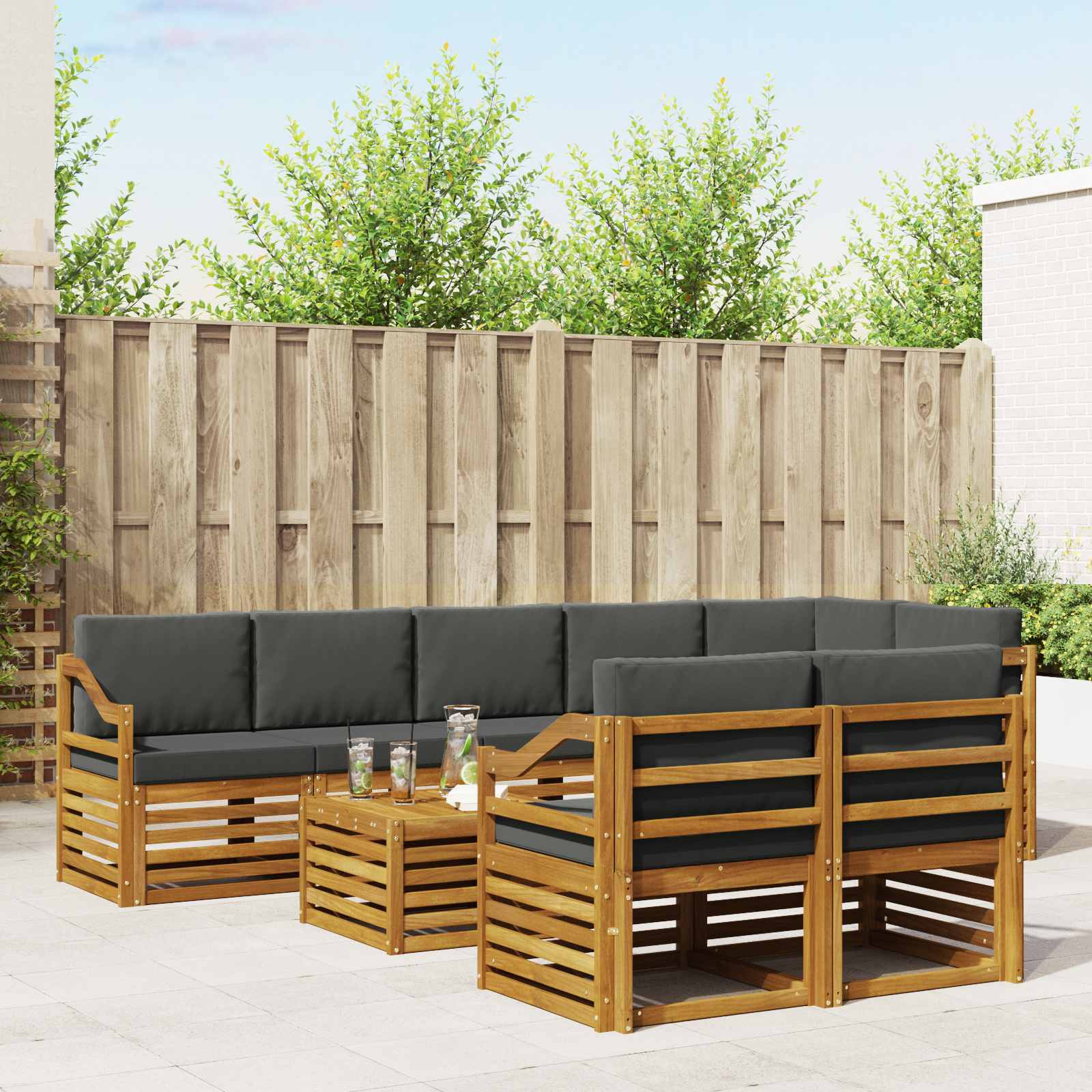vidaXL Sofagarnituren 9 pcs Natur und Anthrazit Massivholz Akazie
