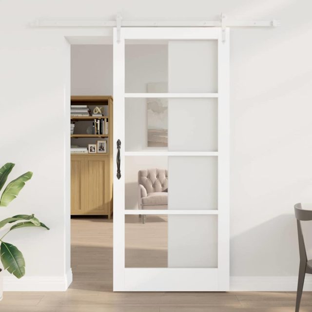 vidaXL Schiebetür Weiß 93 x 211 cm Massivholz Kiefer und Glas