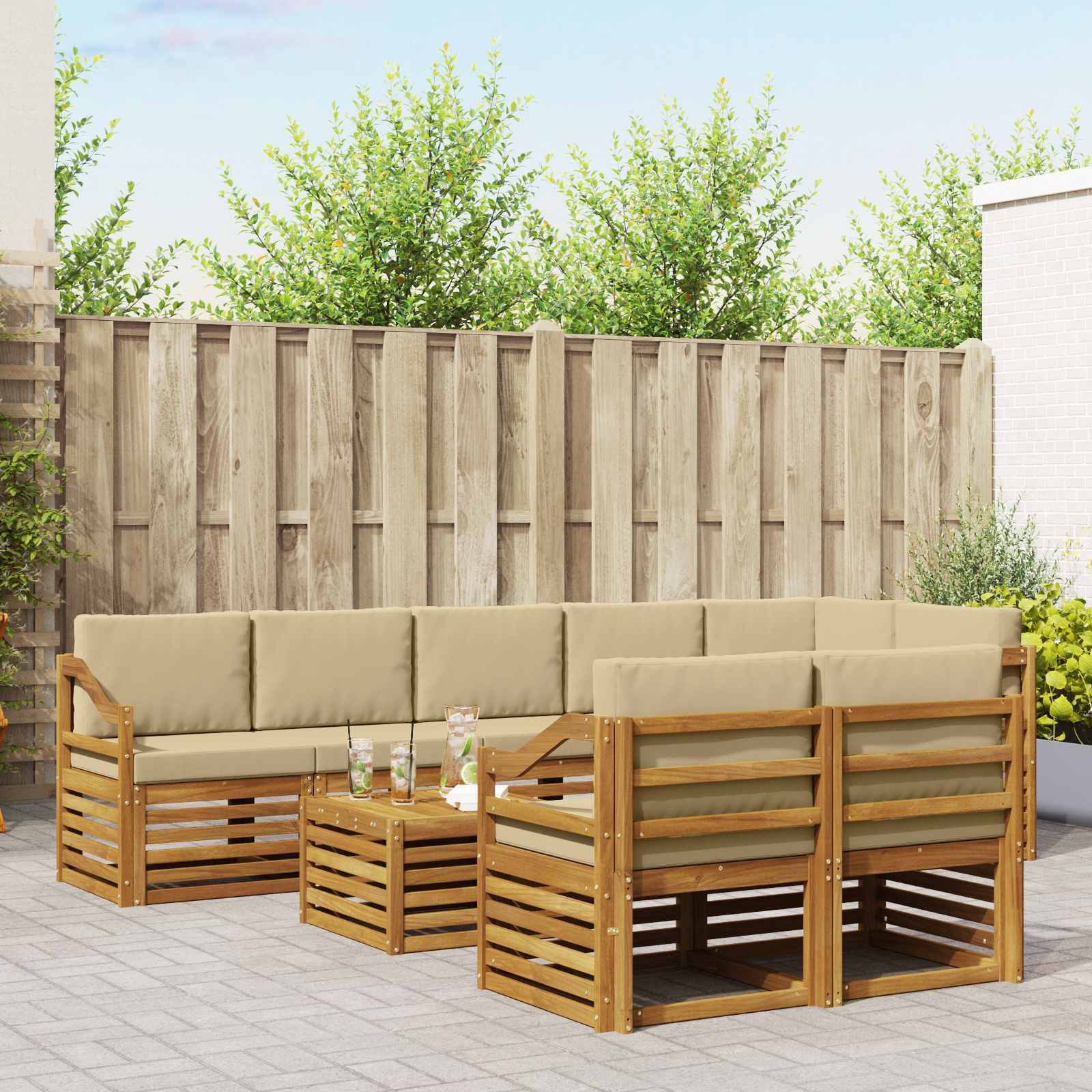 vidaXL Sofagarnituren 9 pcs Natur und Beige Massivholz Akazie