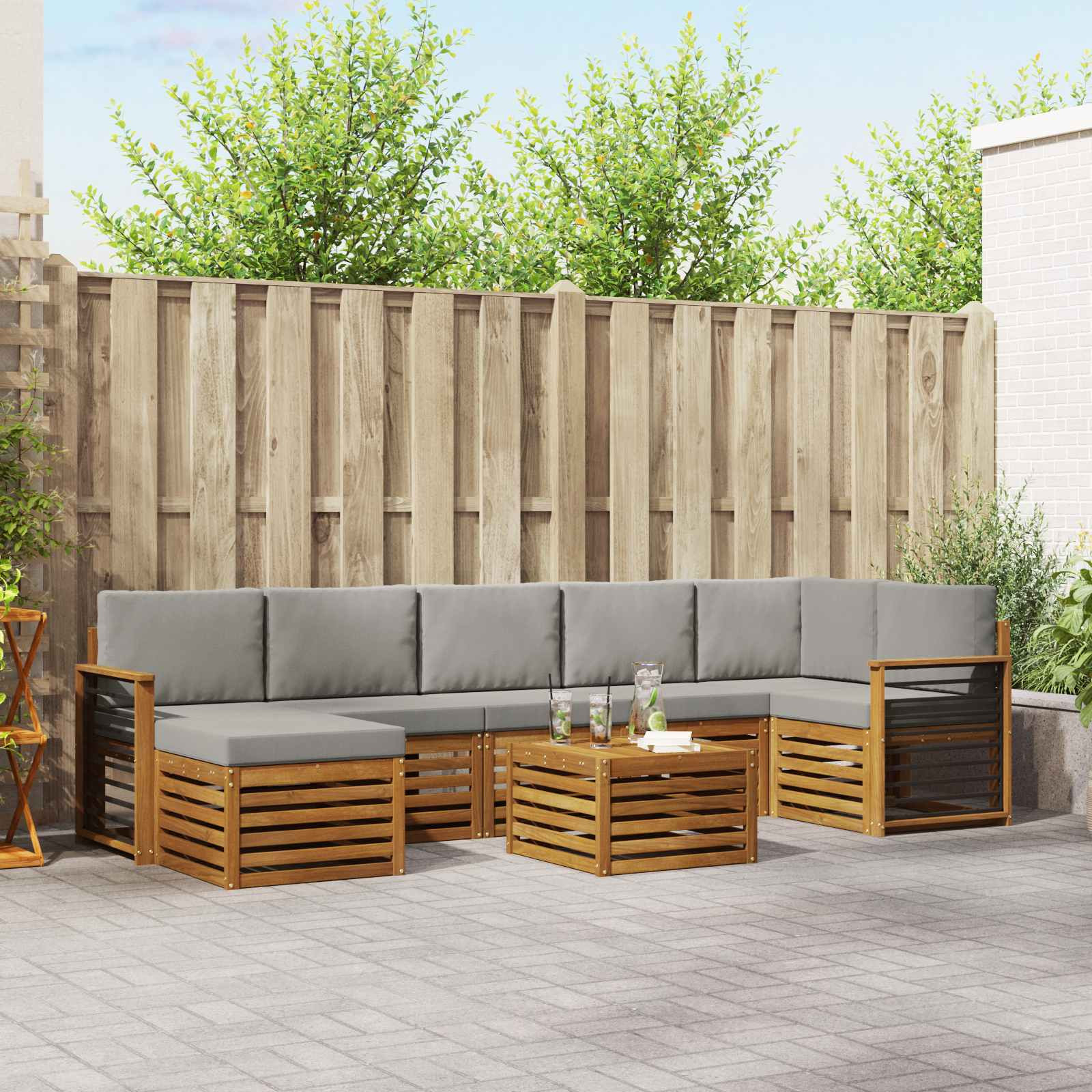 vidaXL Outdoor-Sofagarnitur mit Kissen 8 pcs Natürlich und Hellgrau