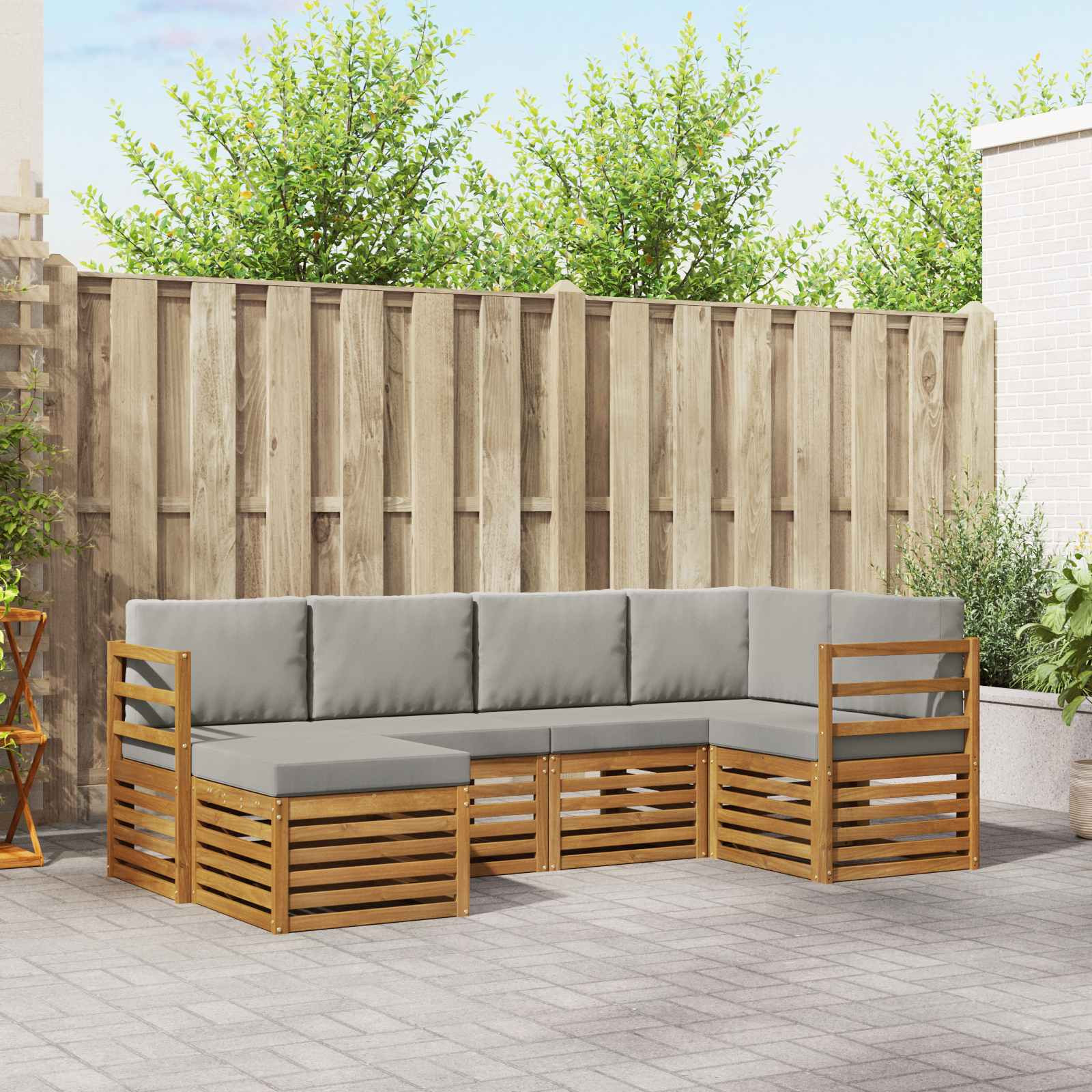 vidaXL Ecksofa Set 6 pcs Natürlich und Hellgrau Massivholz Akazie