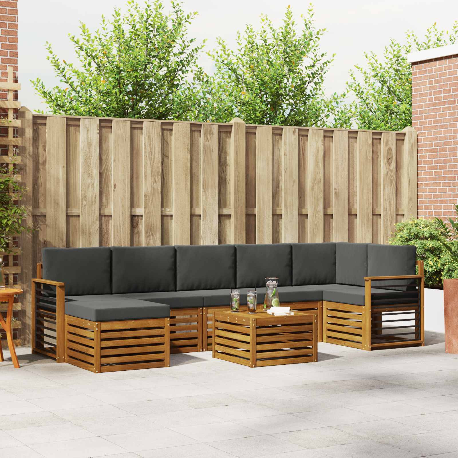 vidaXL Outdoor-Sofagarnitur mit Kissen 8 pcs Natur und Anthrazit