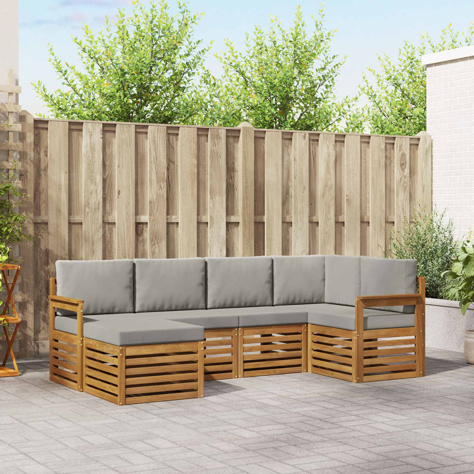 vidaXL Ecksofa Set mit Kissen 6 pcs Natürlich und Hellgrau