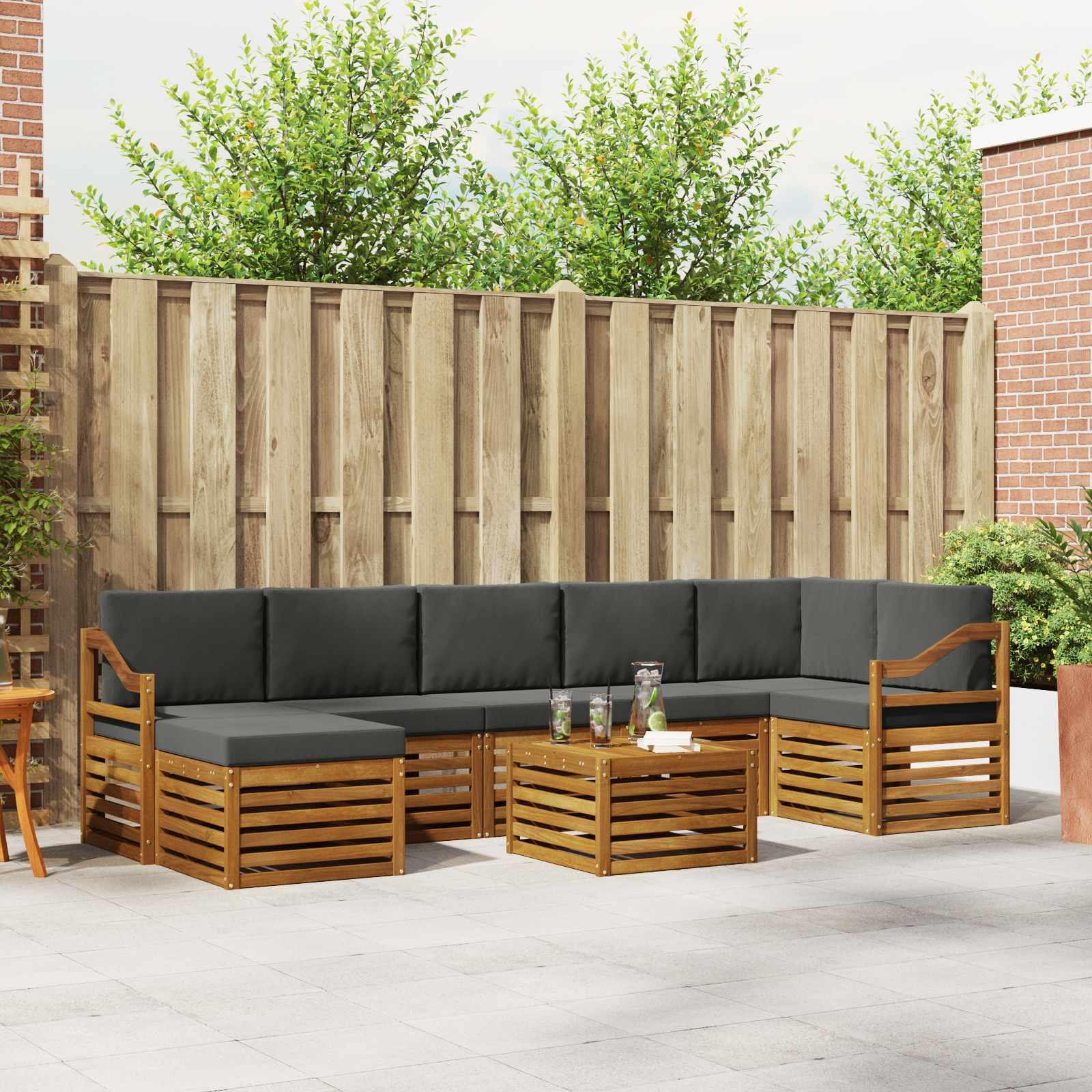 vidaXL Outdoor-Sofagarnitur mit Kissen 8 pcs Natur und Anthrazit